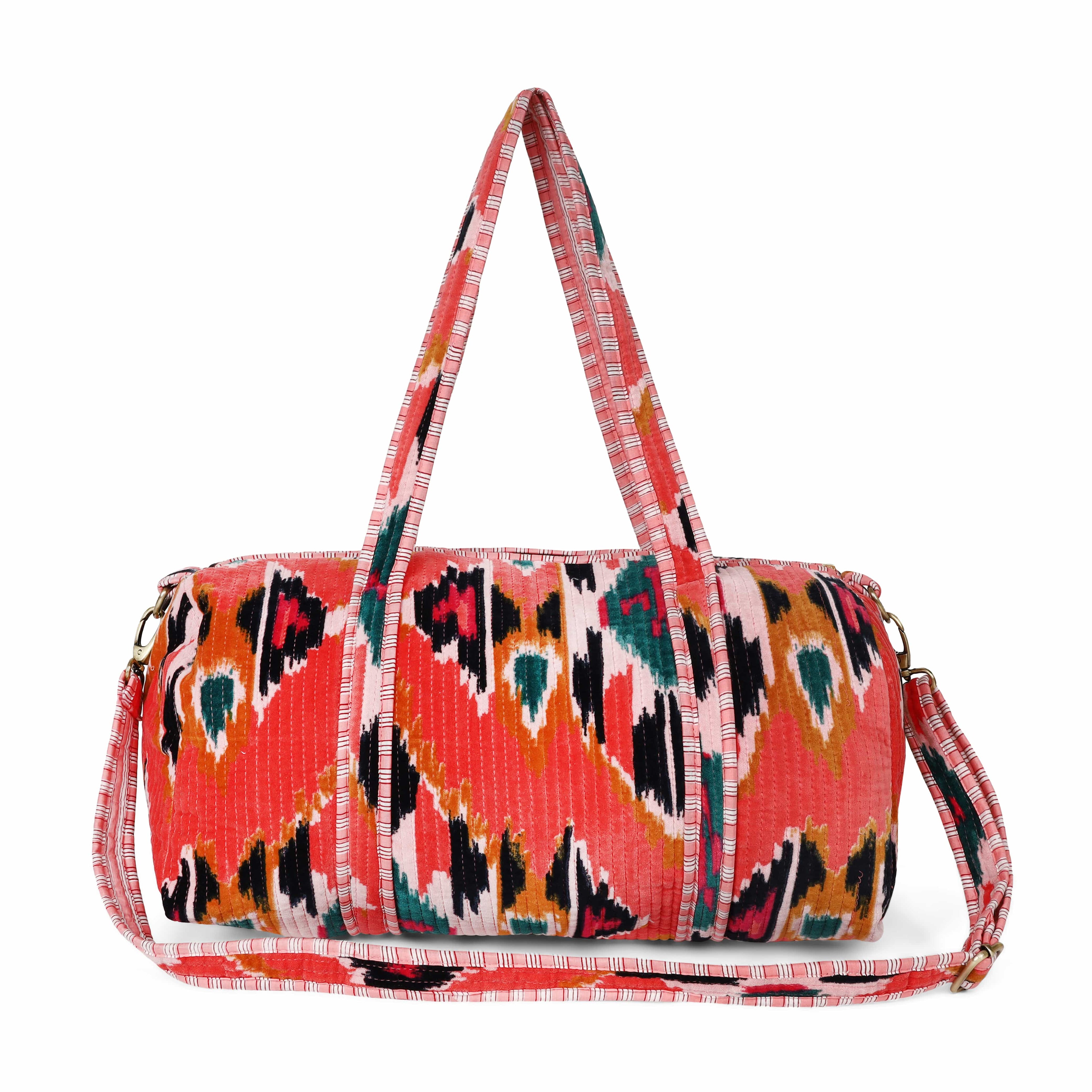 The Ikat Velvet Weekender — handmade quilted velvet weekender bag, ethically made in Rajasthan, India