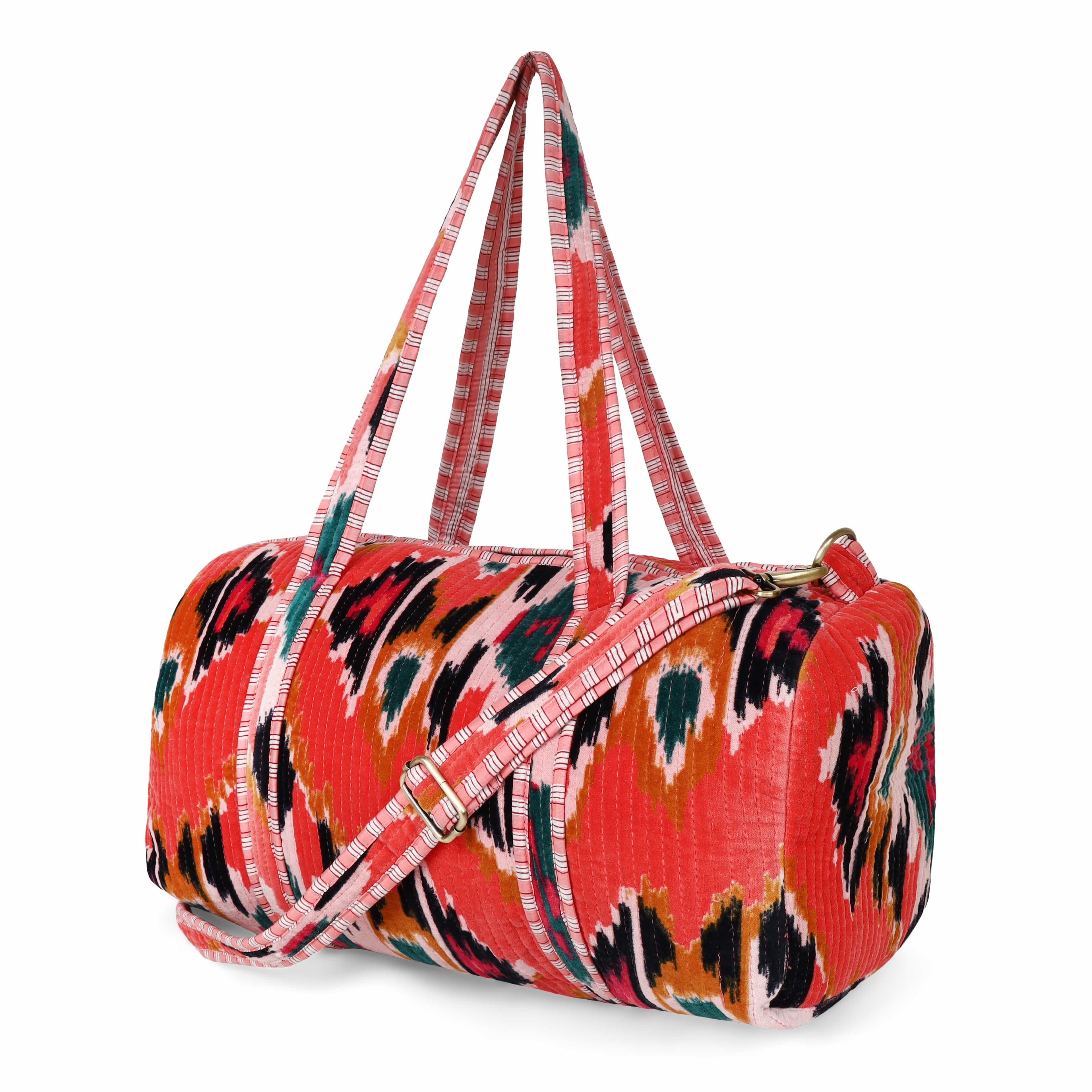 The Ikat Velvet Weekender — handmade quilted velvet weekender bag, ethically made in Rajasthan, India