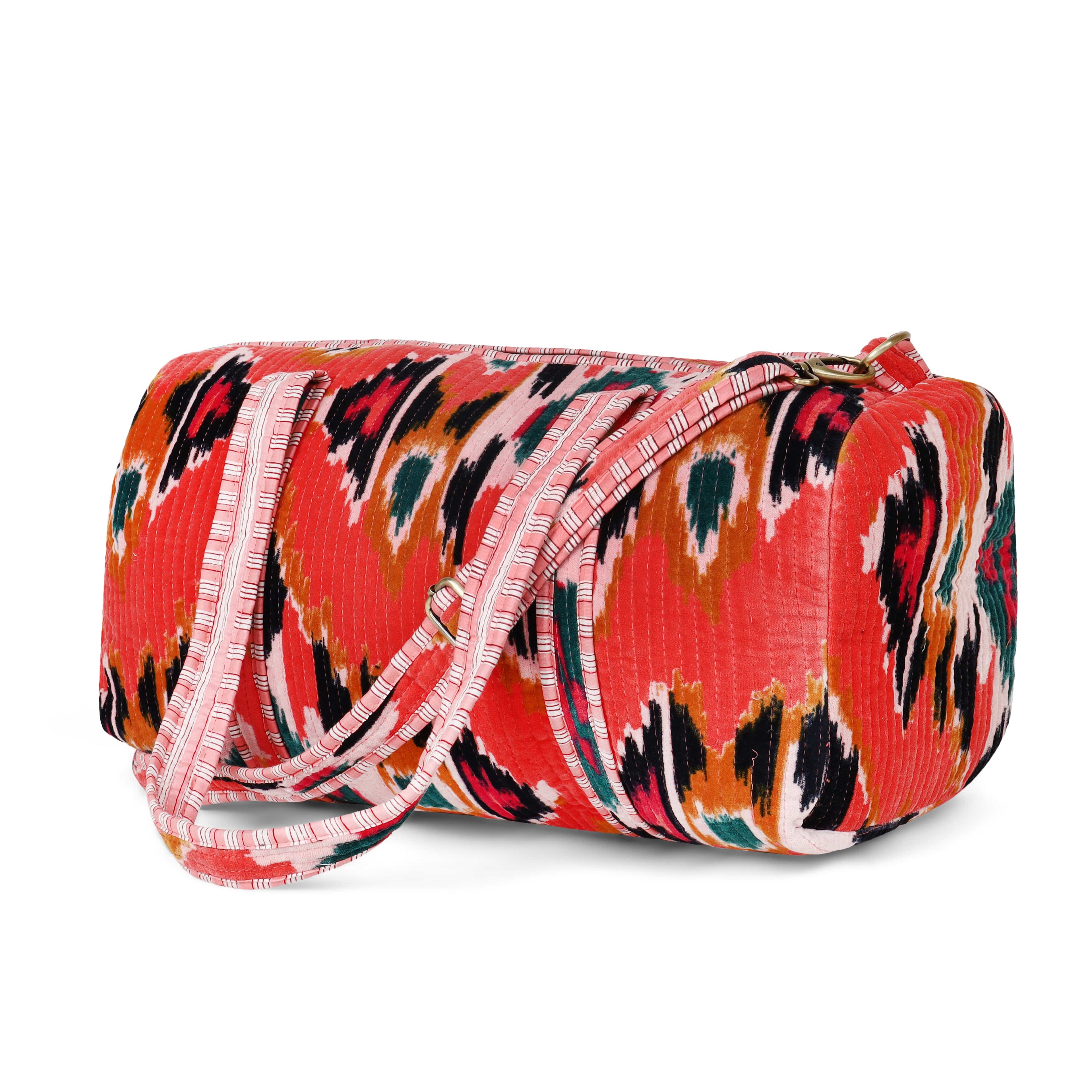 The Ikat Velvet Weekender — handmade quilted velvet weekender bag, ethically made in Rajasthan, India
