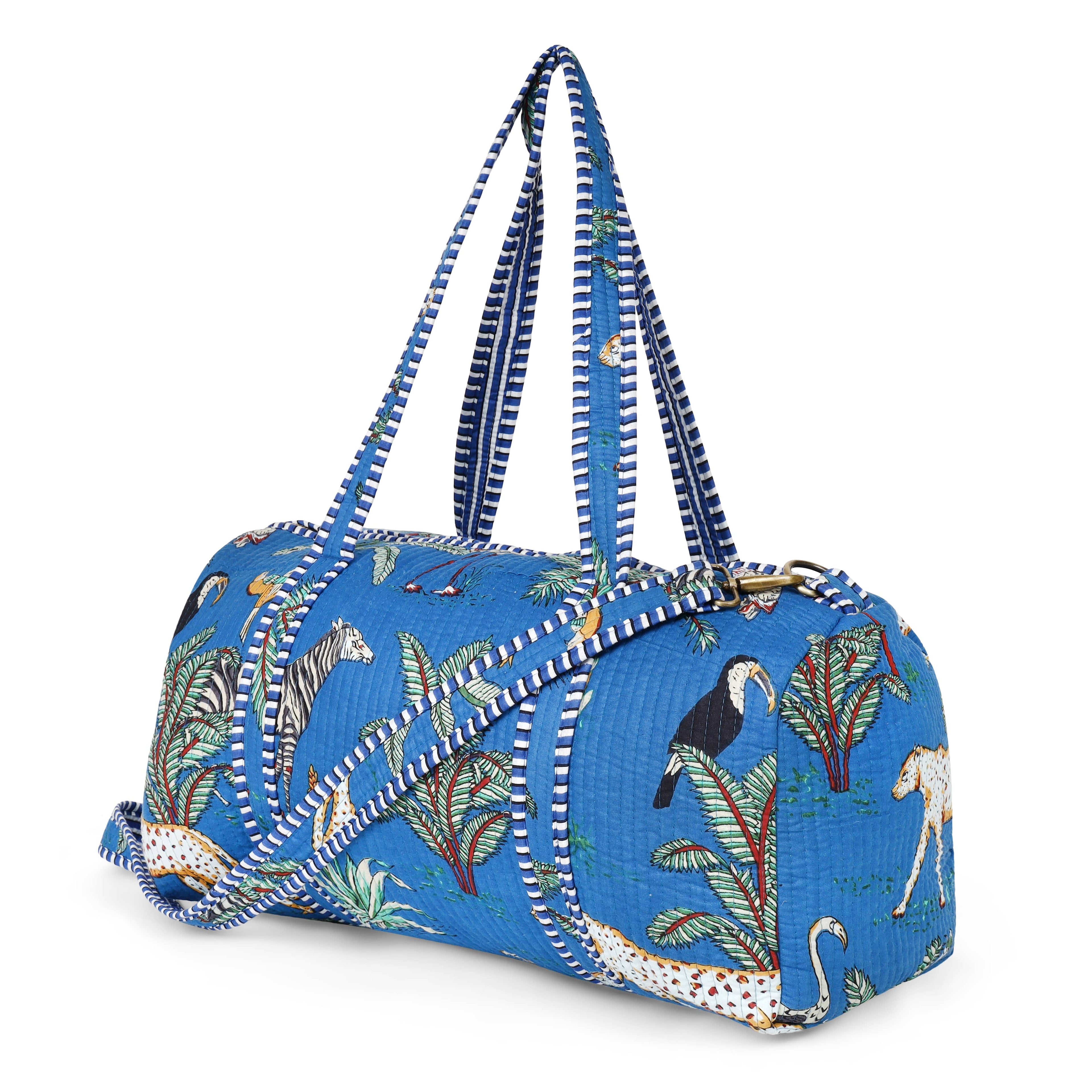The Jungle Weekender — handmade hand block printed cotton weekender bag, ethically made in Rajasthan, India