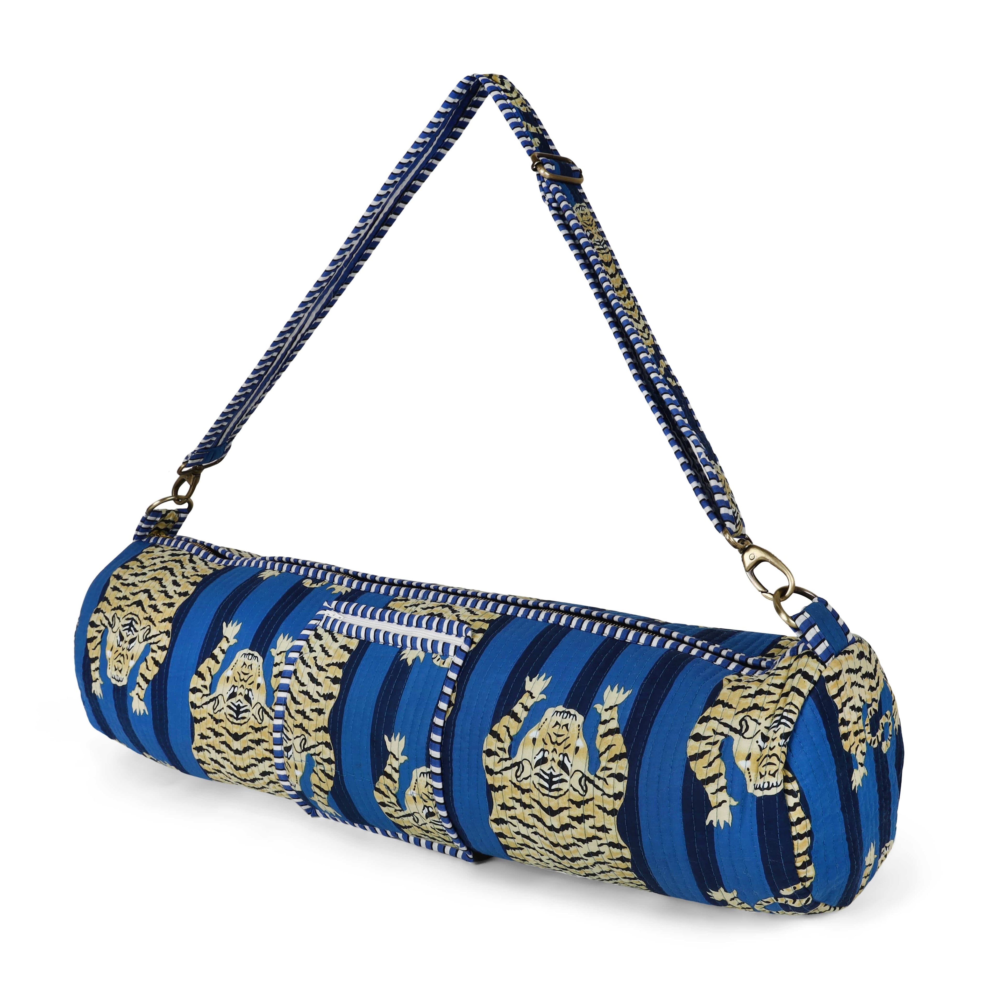 Detail of the hand-block-printed Tibetan tiger motif on hand-quilted cotton
