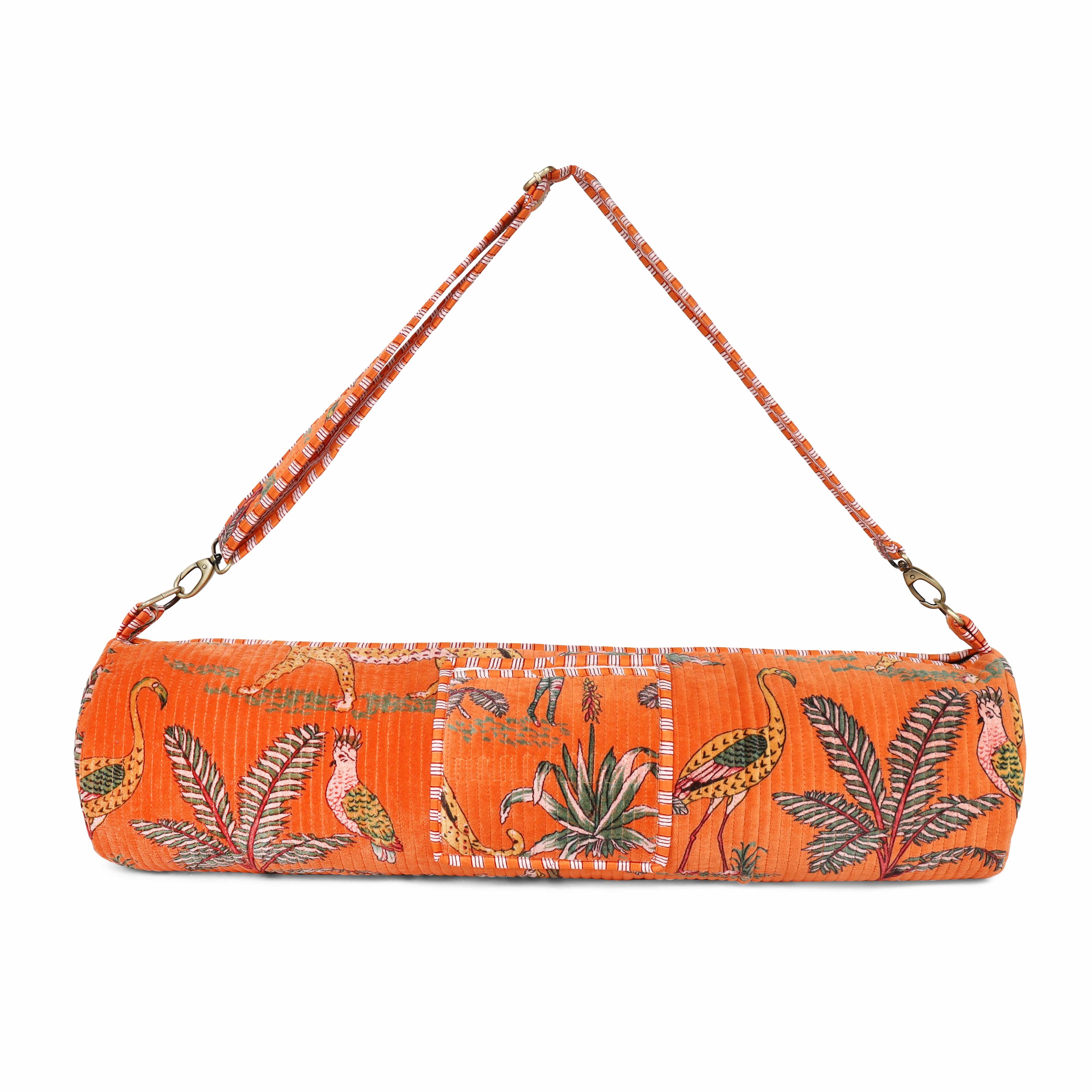The Jungle Velvet Yoga Bag — handmade quilted velvet yoga mat bag, ethically made in Rajasthan, India