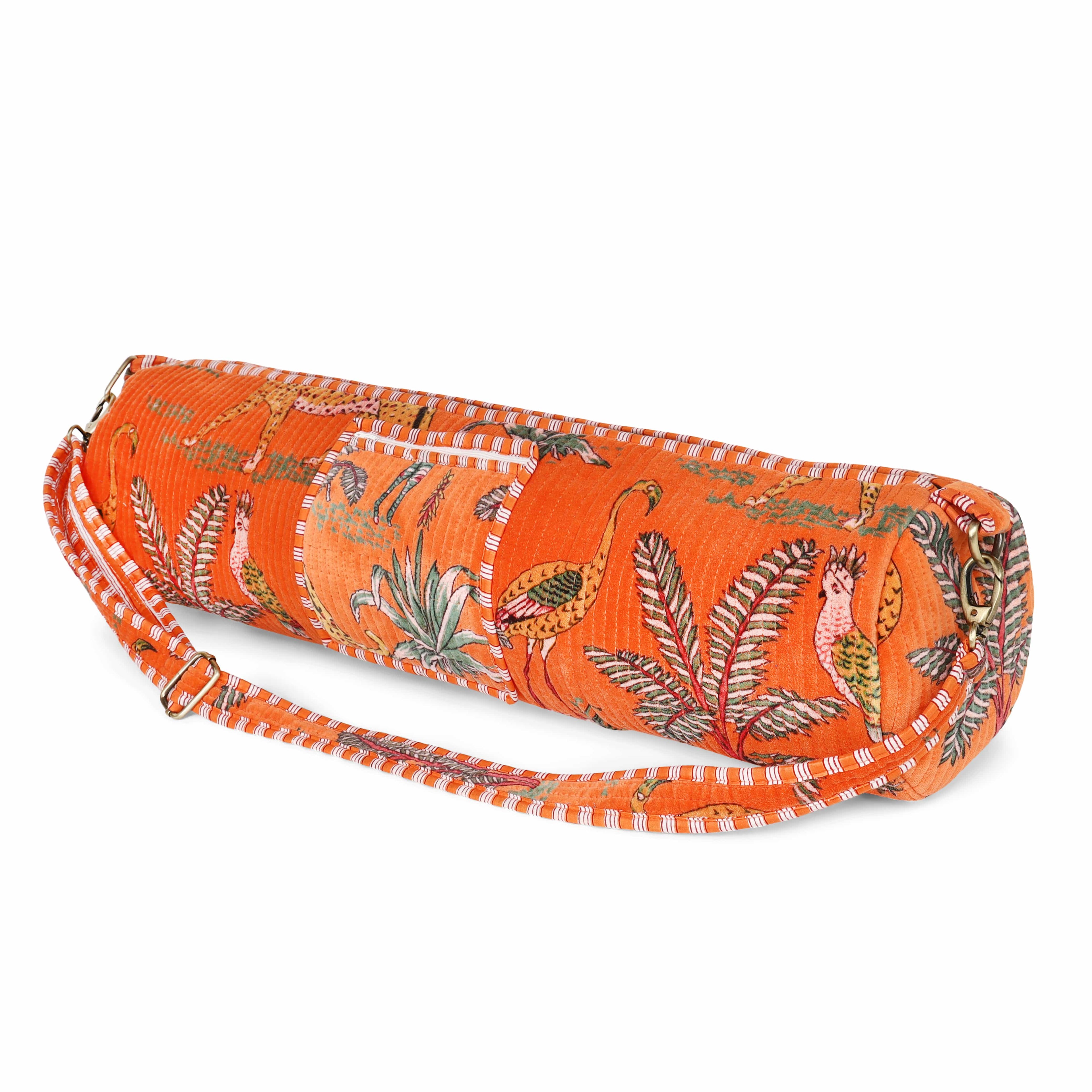 The Jungle Velvet Yoga Bag — handmade quilted velvet yoga mat bag, ethically made in Rajasthan, India