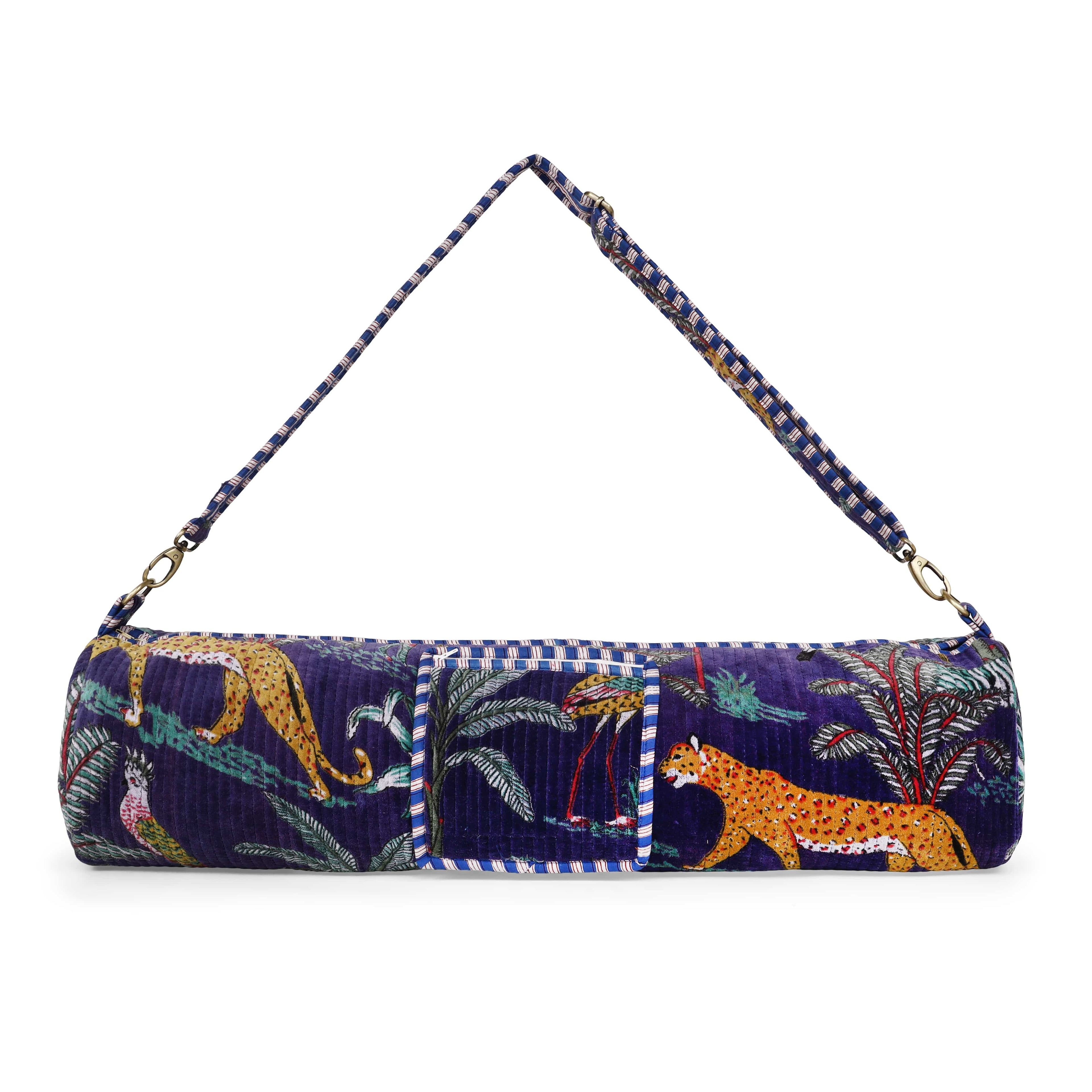 The Jungle Velvet Yoga Bag — handmade quilted velvet yoga mat bag, ethically made in Rajasthan, India