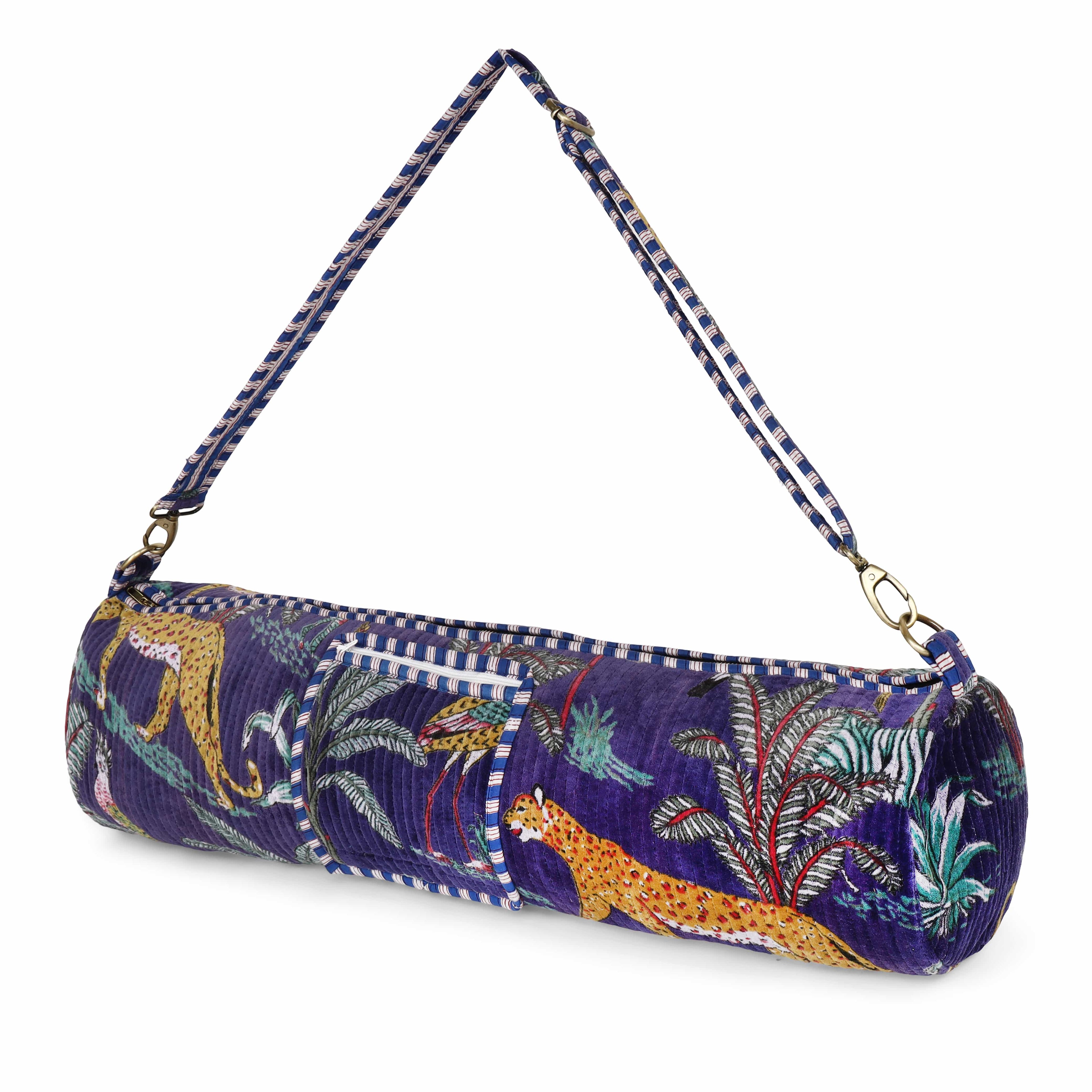 The Jungle Velvet Yoga Bag — handmade quilted velvet yoga mat bag, ethically made in Rajasthan, India