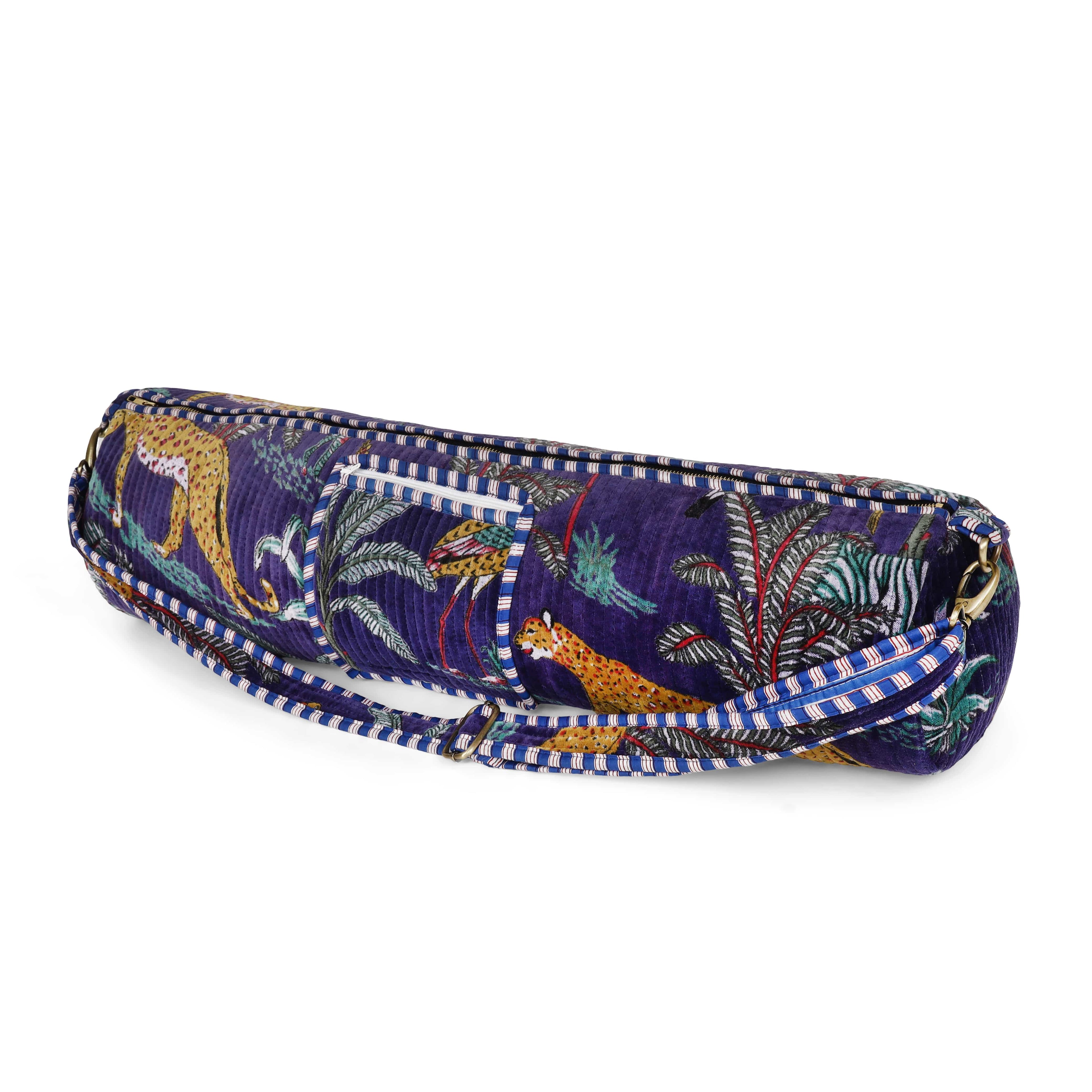 The Jungle Velvet Yoga Bag — handmade quilted velvet yoga mat bag, ethically made in Rajasthan, India