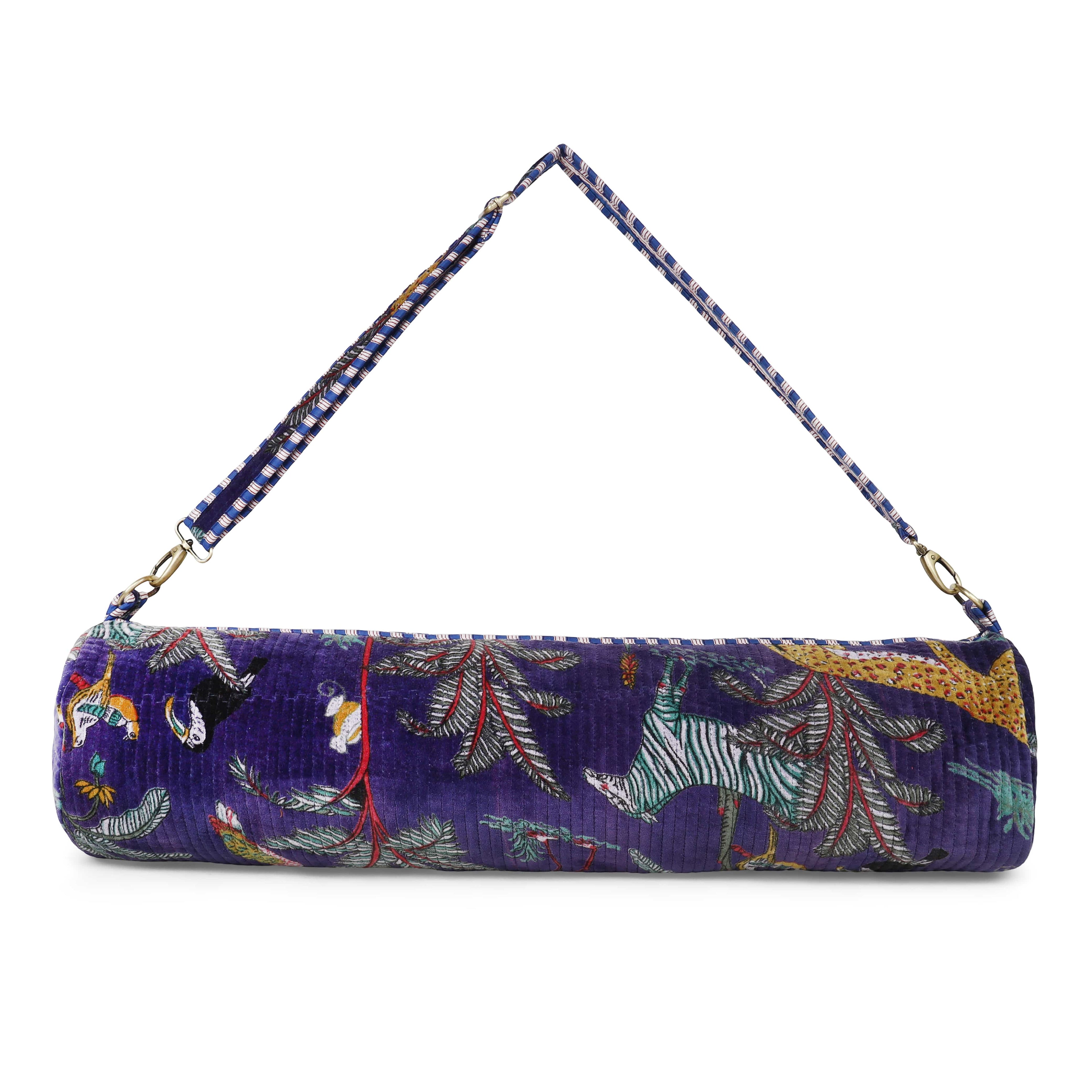 The Jungle Velvet Yoga Bag — handmade quilted velvet yoga mat bag, ethically made in Rajasthan, India