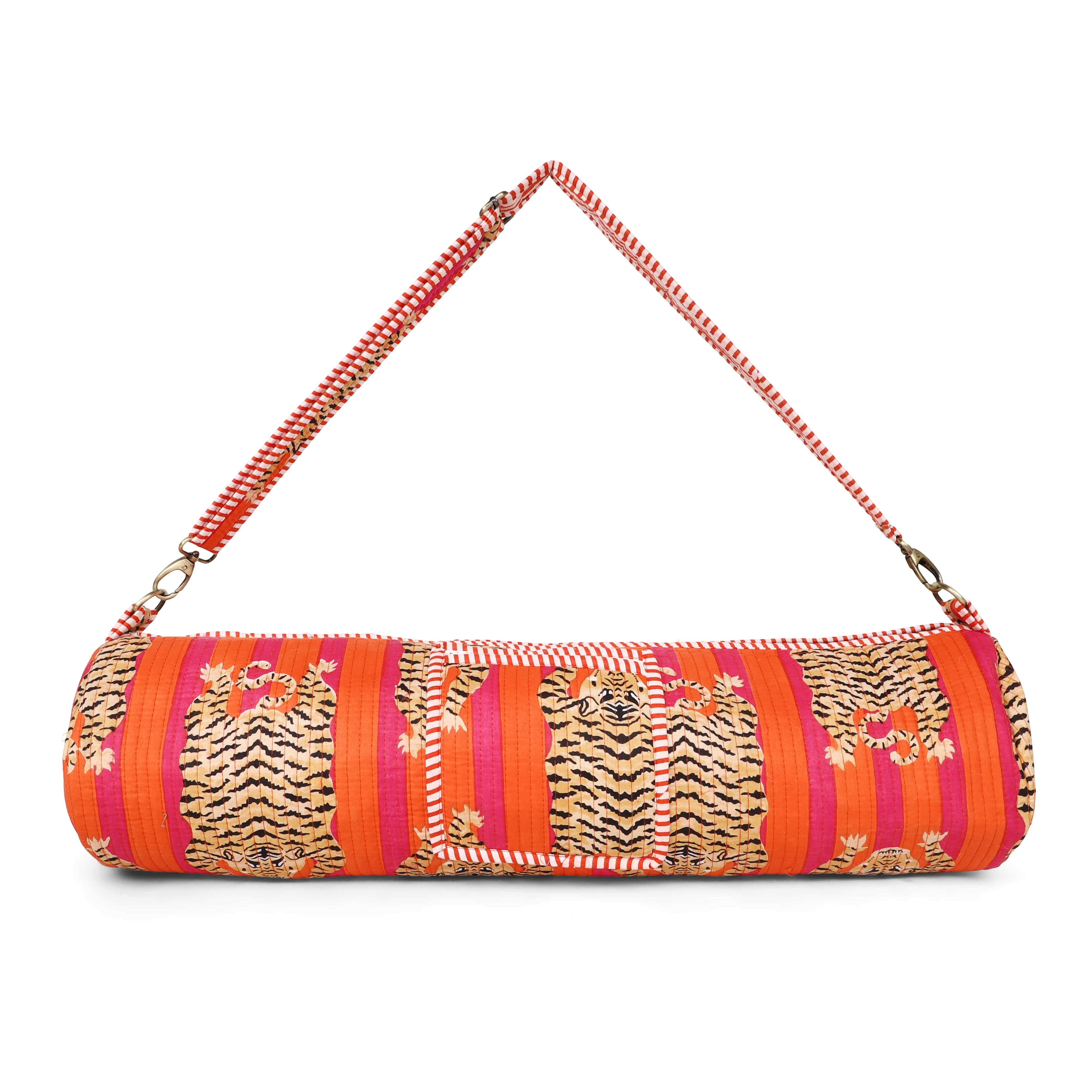 The Tibetan Tiger Yoga Bag — handmade hand block printed cotton yoga mat bag, ethically made in Rajasthan, India