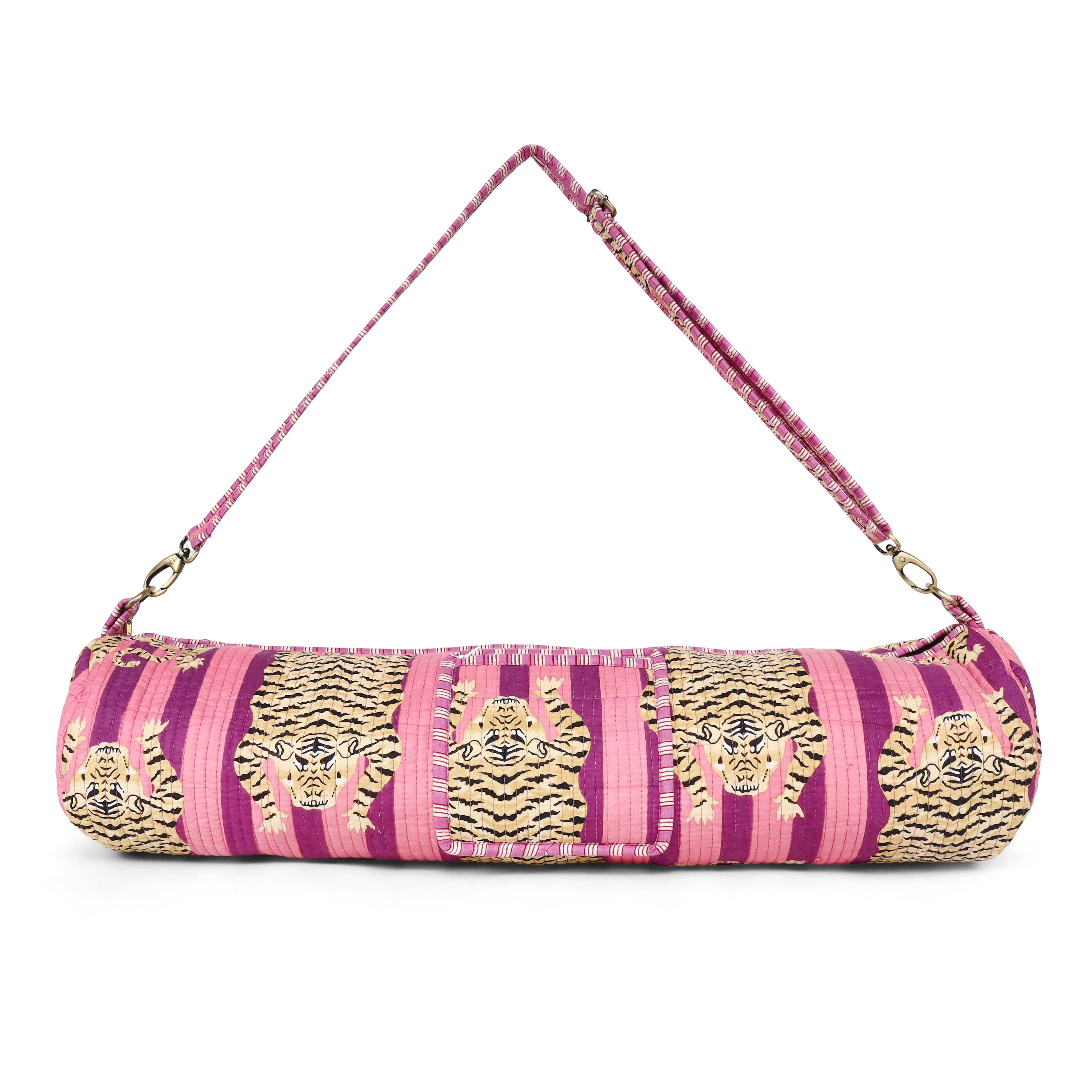 The Tibetan Tiger Yoga Bag — handmade hand block printed cotton yoga mat bag, ethically made in Rajasthan, India