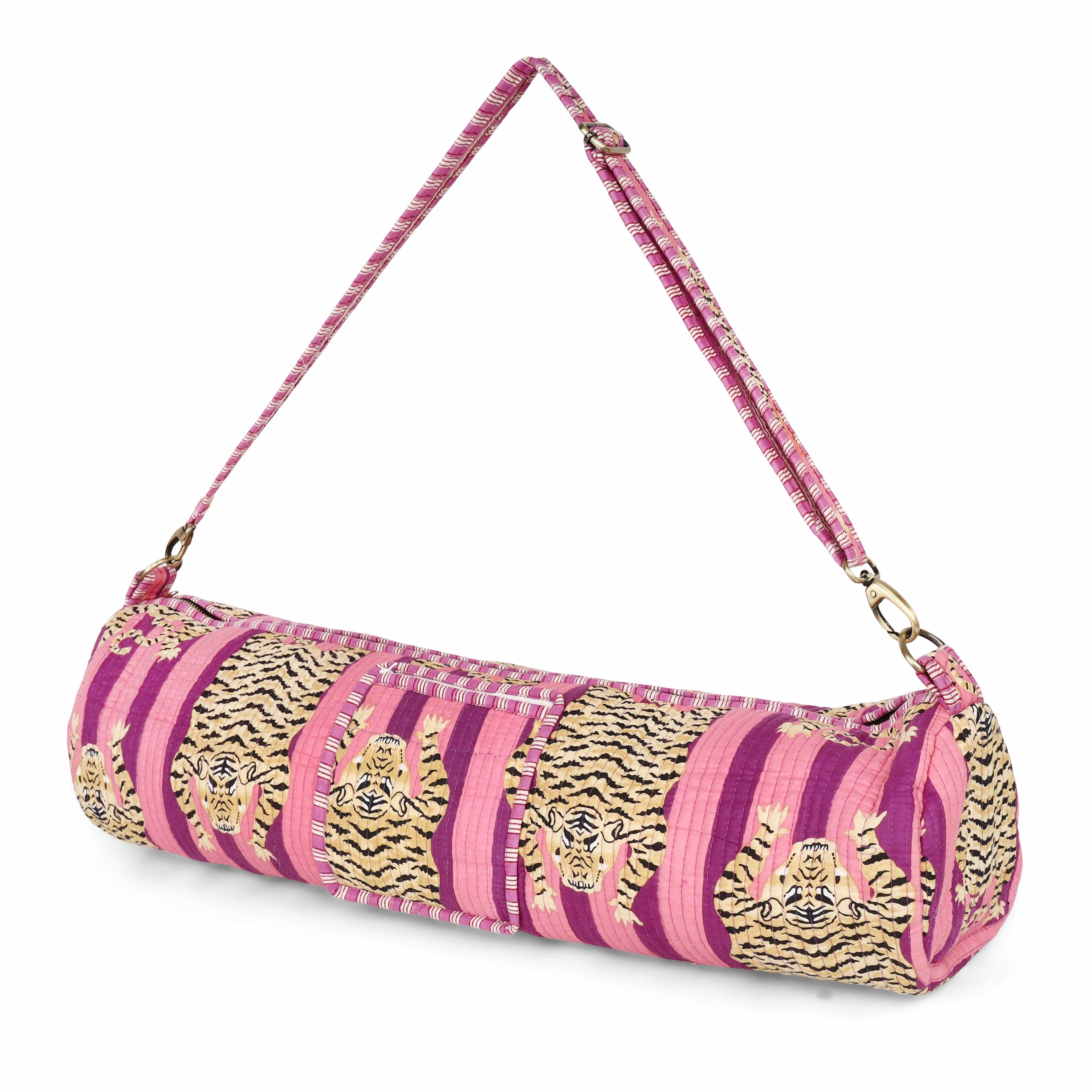 The Tibetan Tiger Yoga Bag — handmade hand block printed cotton yoga mat bag, ethically made in Rajasthan, India