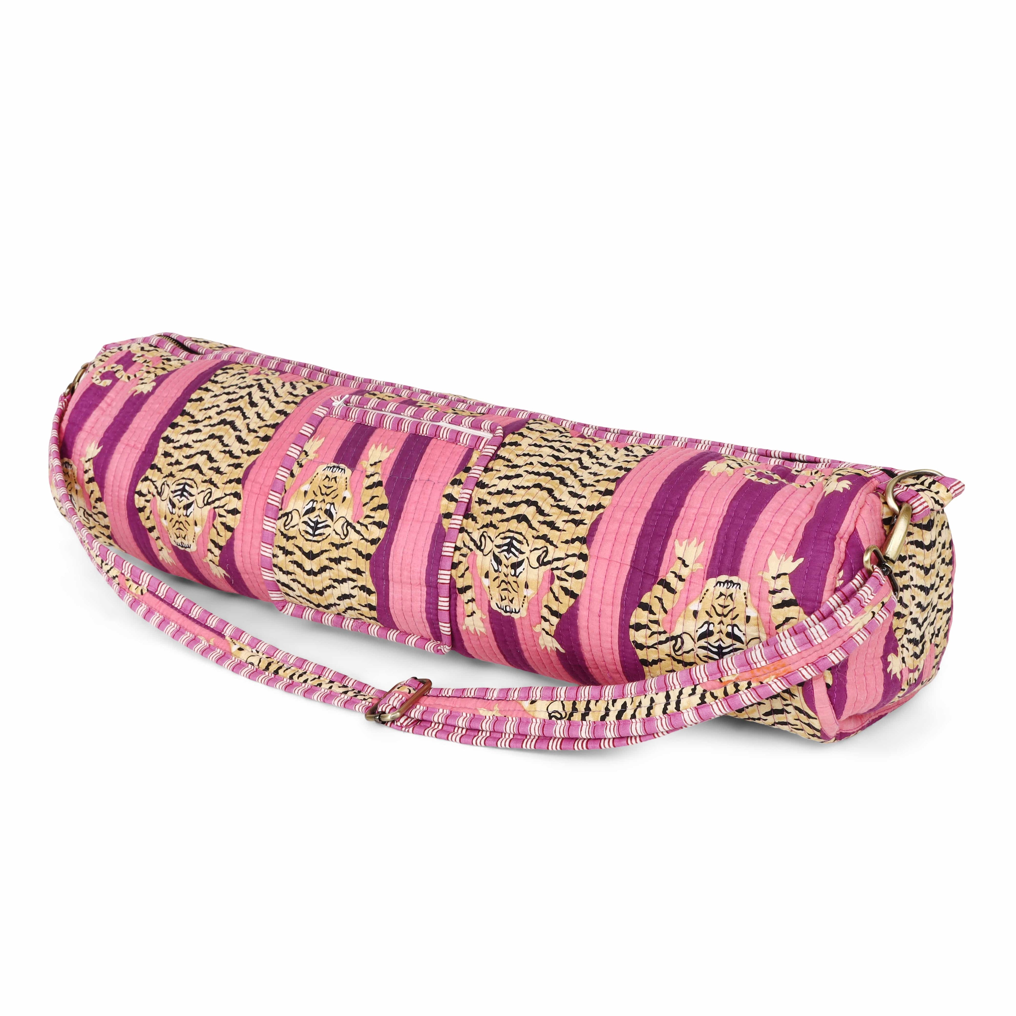 The Tibetan Tiger Yoga Bag — handmade hand block printed cotton yoga mat bag, ethically made in Rajasthan, India