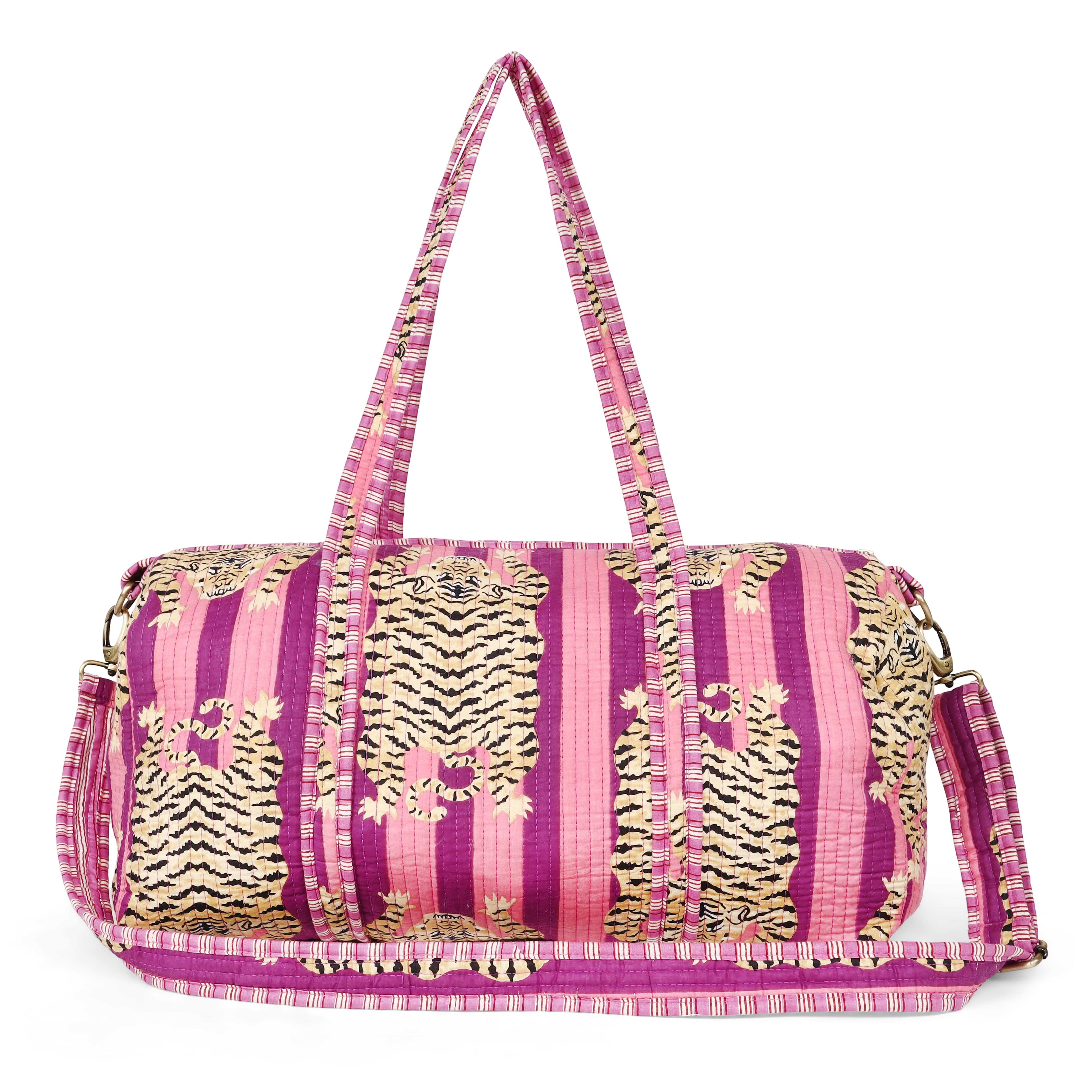 The Tibetan Tiger Weekender — handmade hand block printed cotton weekender bag, ethically made in Rajasthan, India