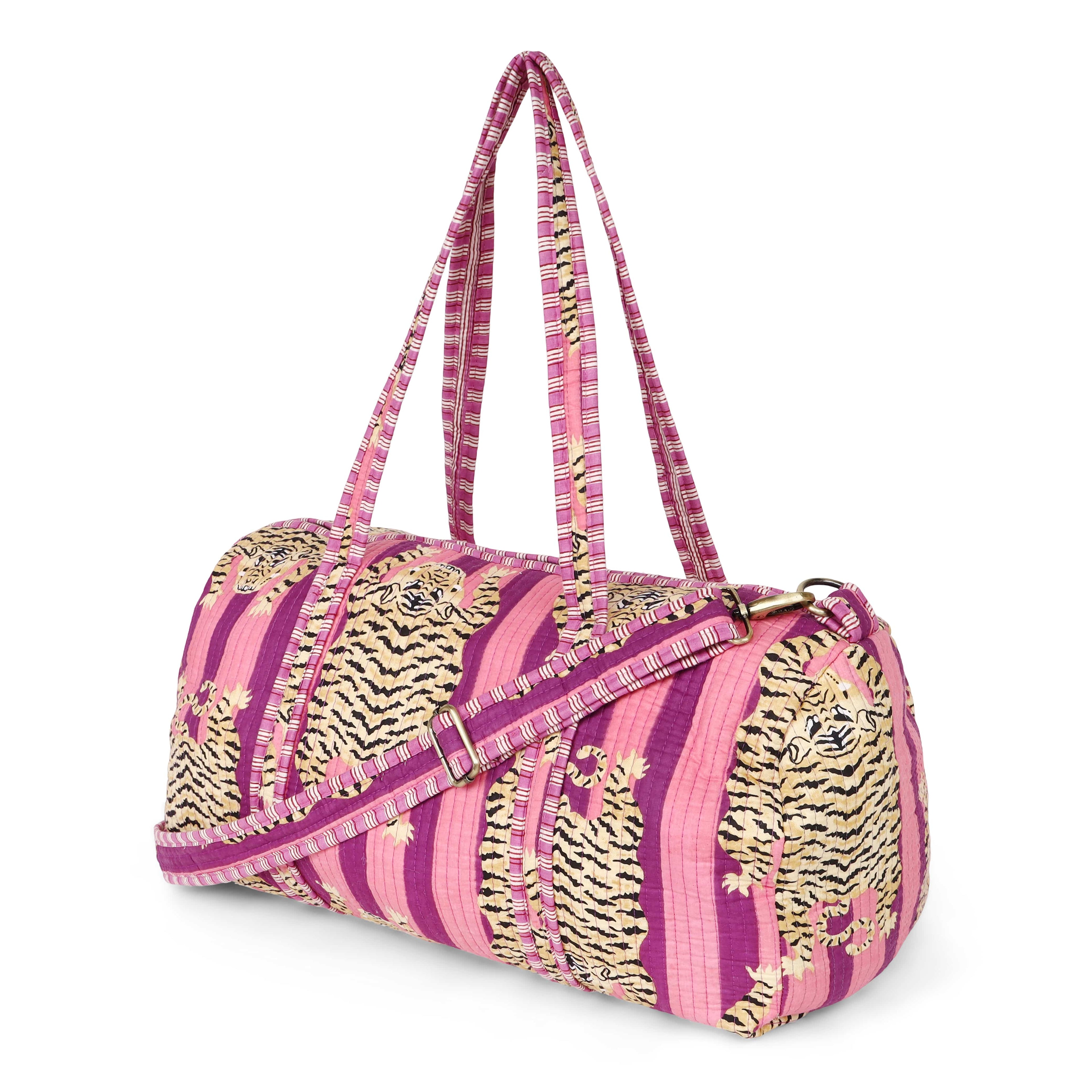 The Tibetan Tiger Weekender — handmade hand block printed cotton weekender bag, ethically made in Rajasthan, India