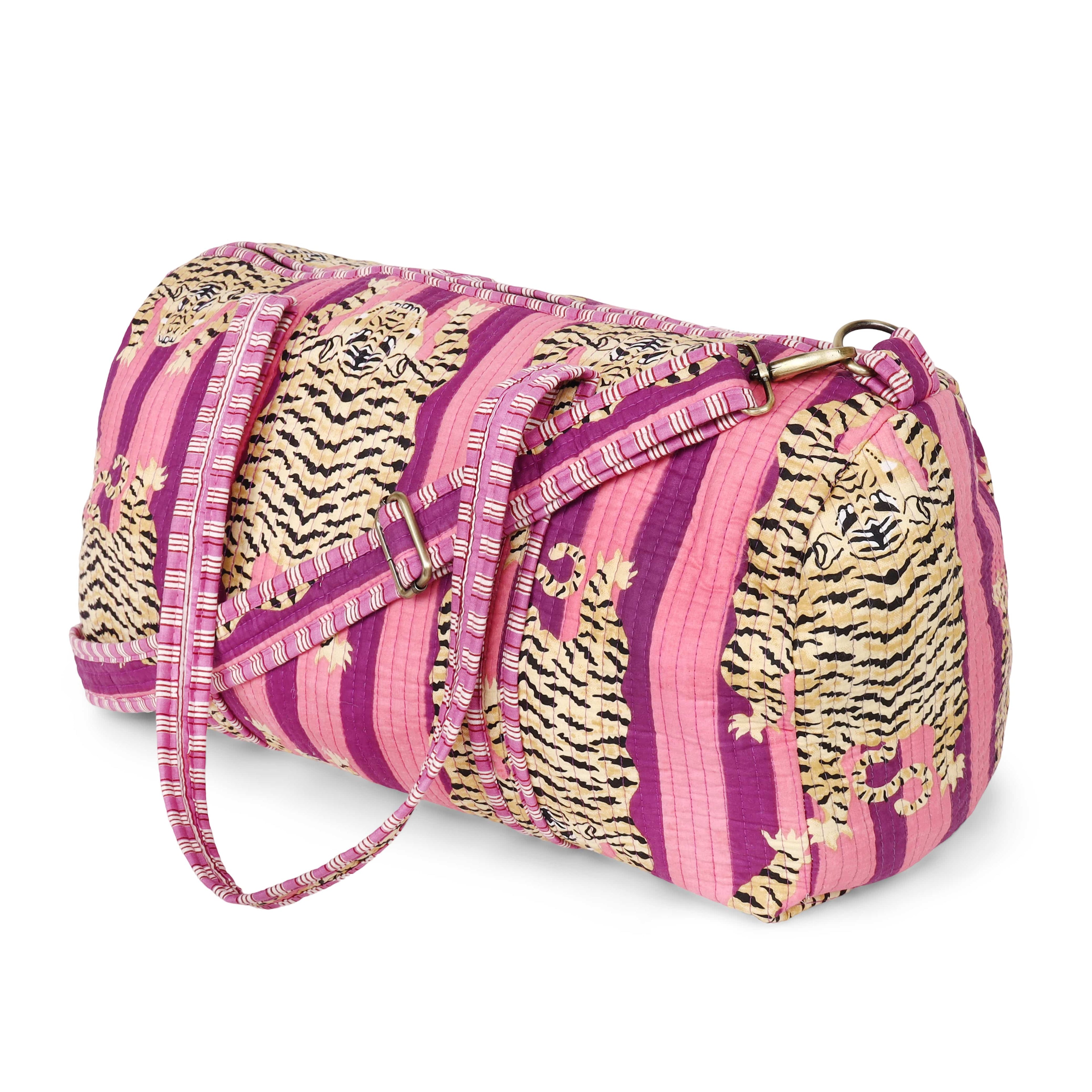 The Tibetan Tiger Weekender — handmade hand block printed cotton weekender bag, ethically made in Rajasthan, India