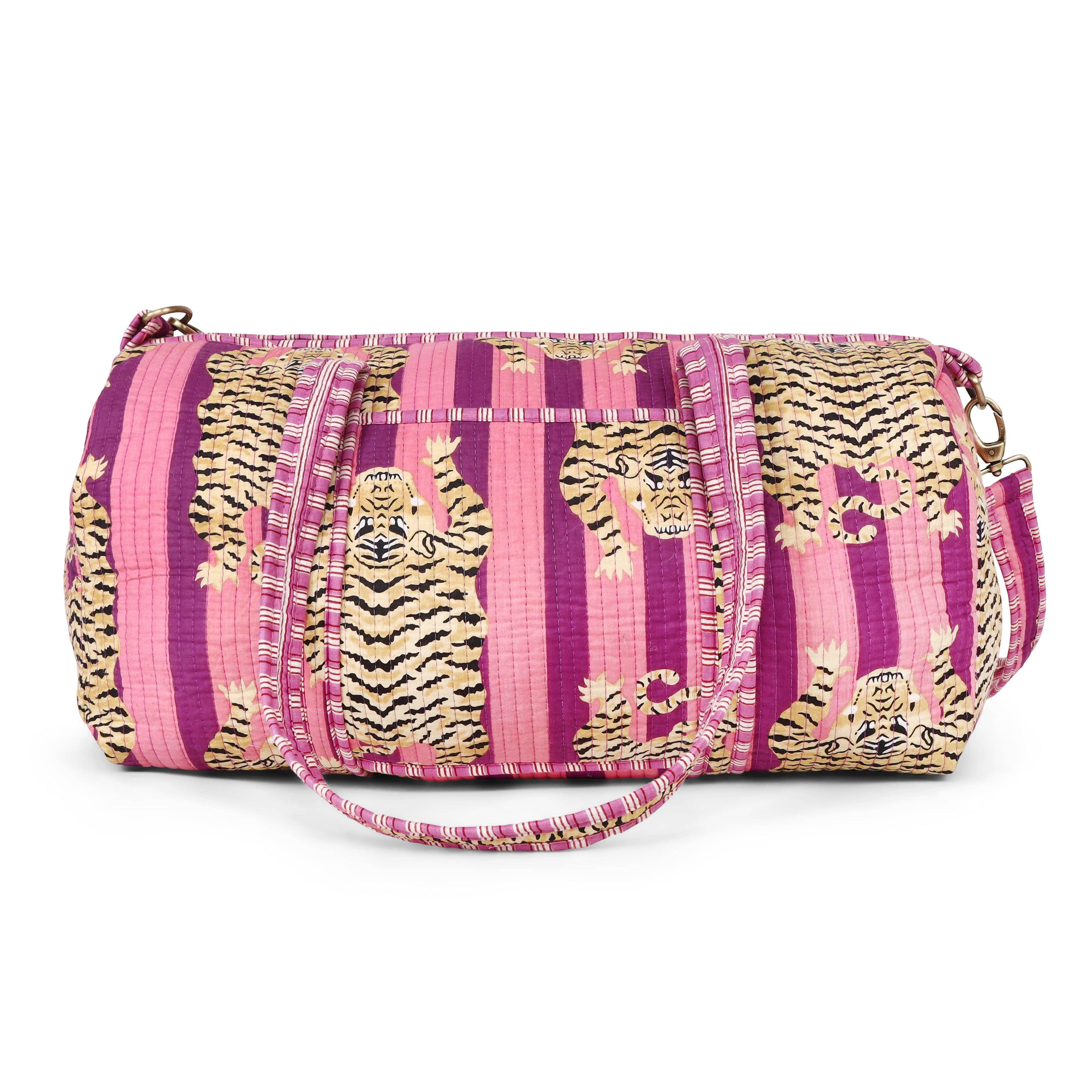 The Tibetan Tiger Weekender — handmade hand block printed cotton weekender bag, ethically made in Rajasthan, India