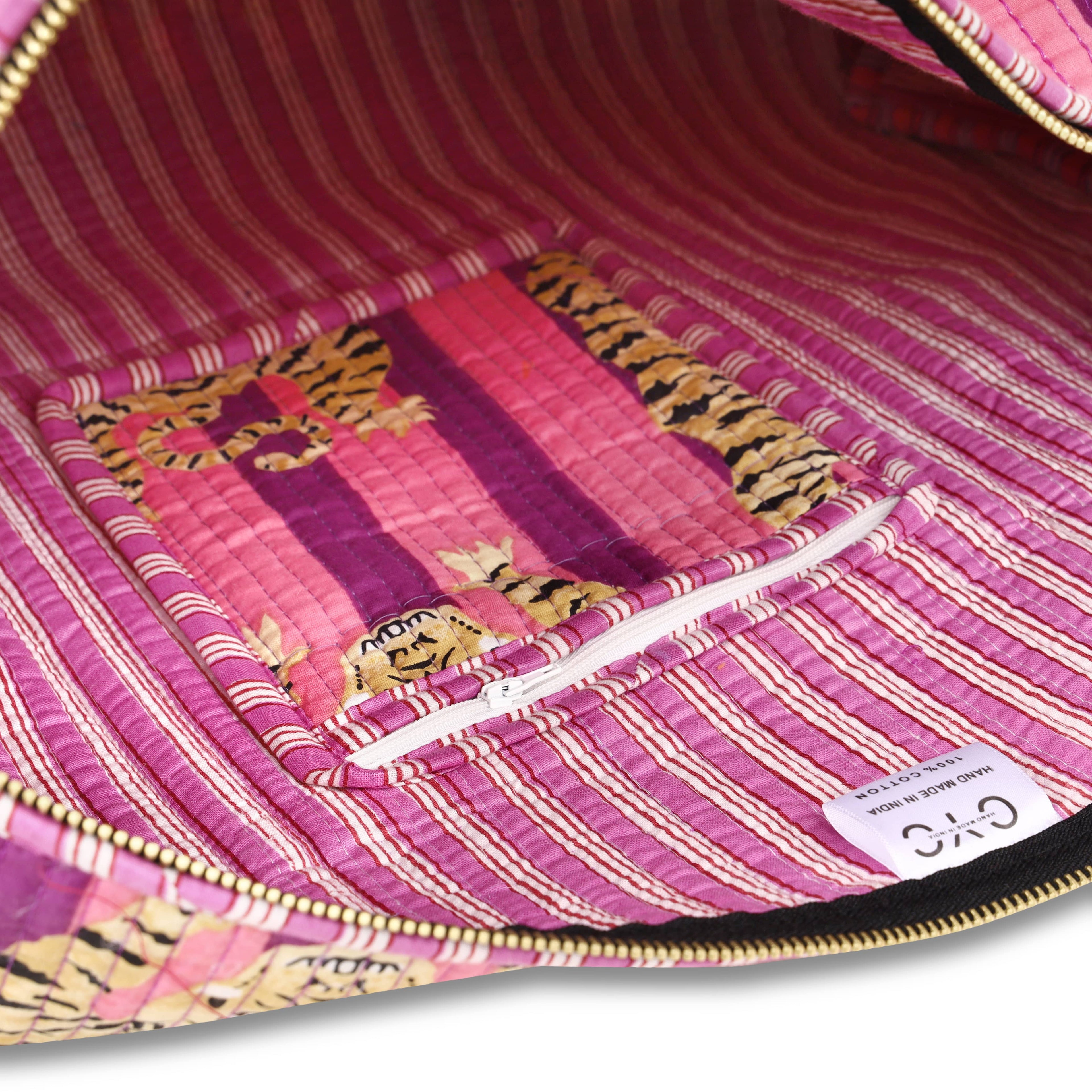 The Tibetan Tiger Weekender — handmade hand block printed cotton weekender bag, ethically made in Rajasthan, India
