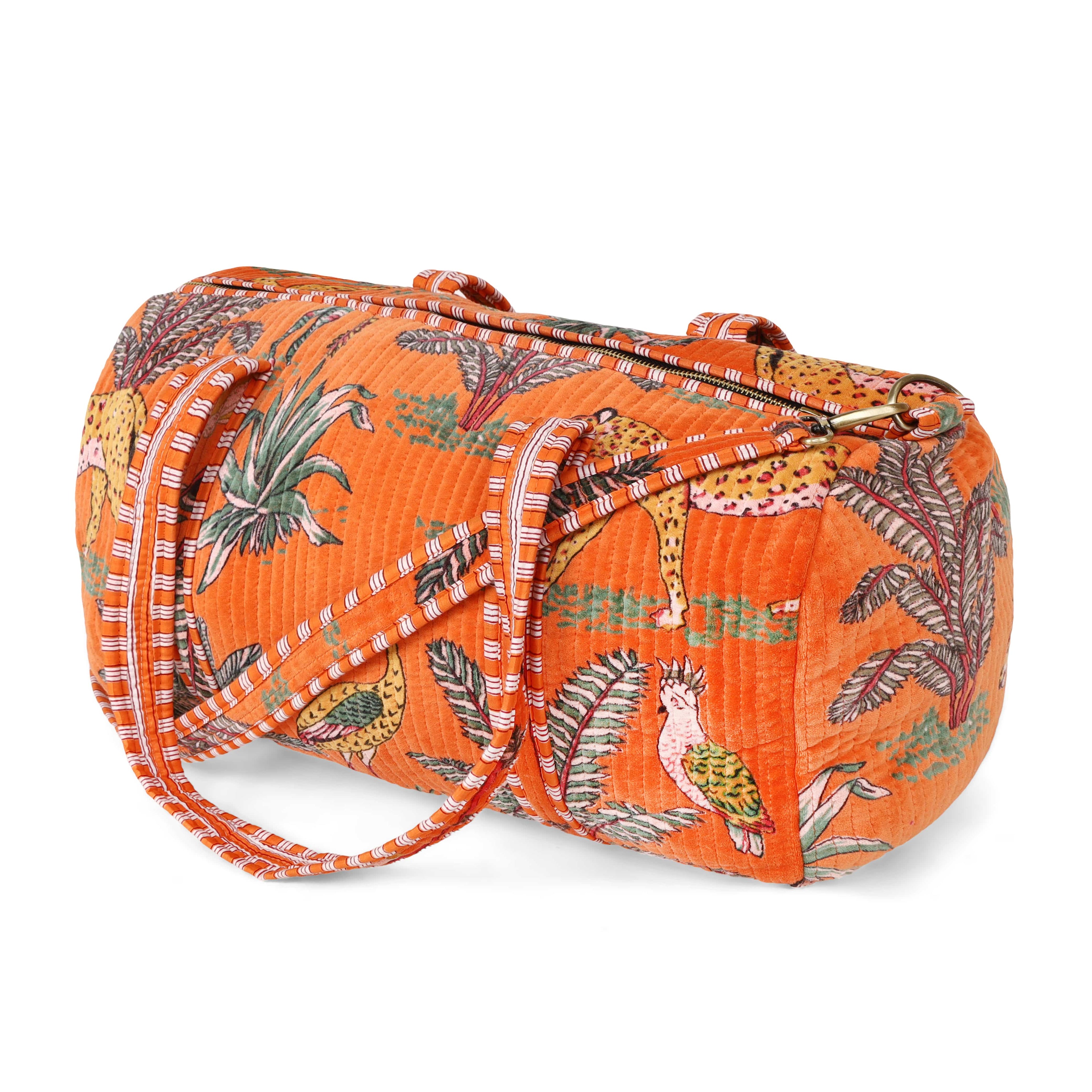 The Jungle Velvet Weekender — handmade quilted velvet weekender bag, ethically made in Rajasthan, India