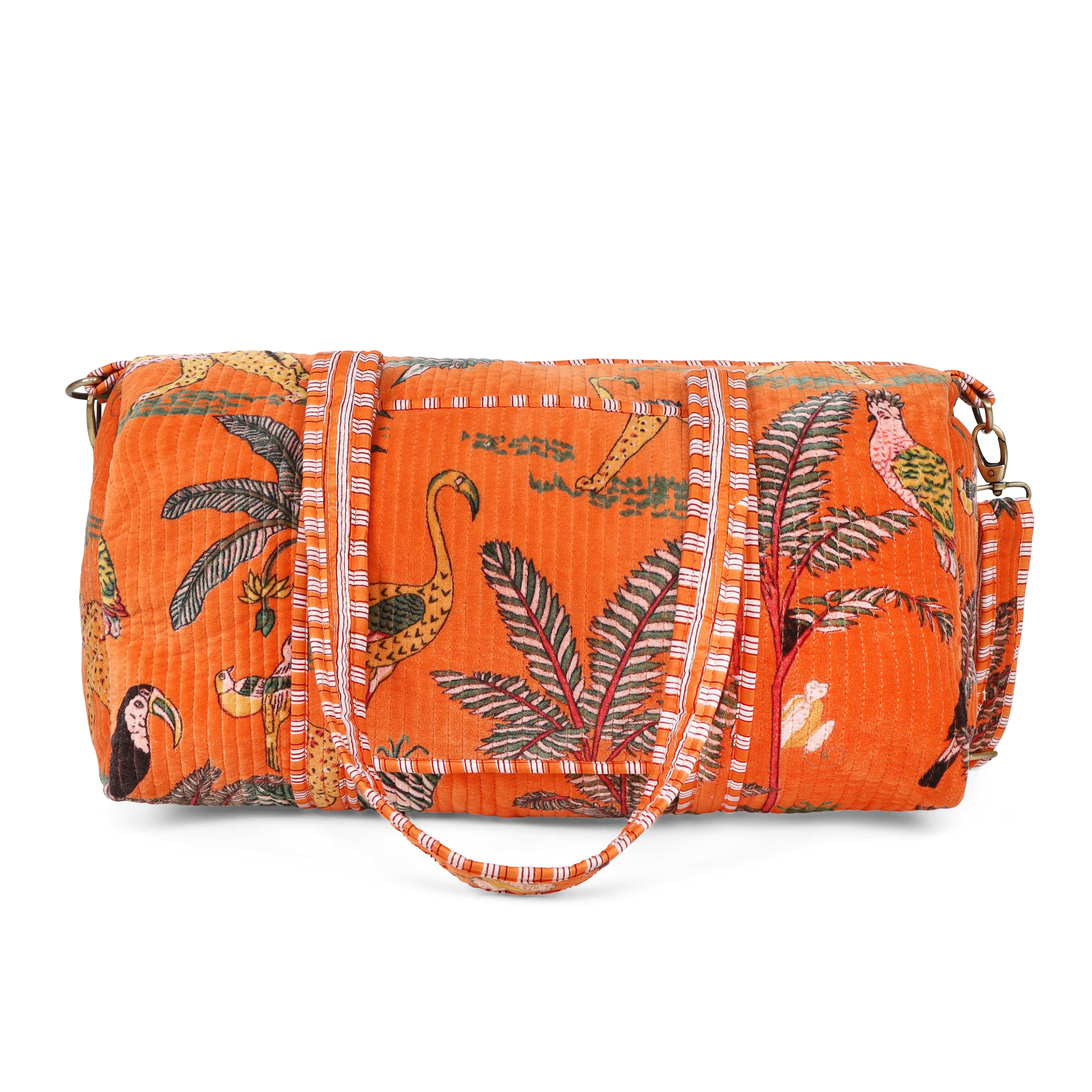 The Jungle Velvet Weekender — handmade quilted velvet weekender bag, ethically made in Rajasthan, India