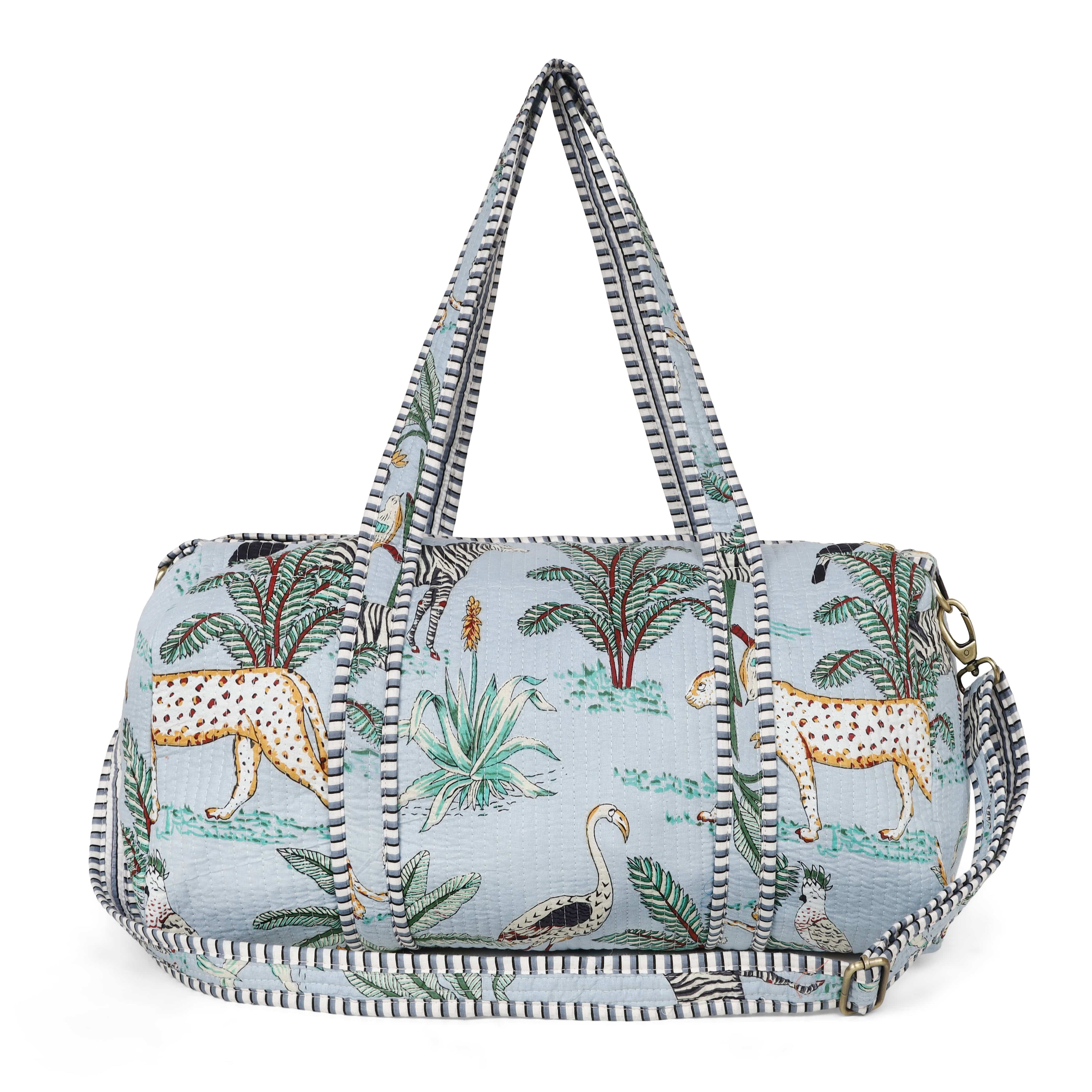 The Jungle Weekender — handmade hand block printed cotton weekender bag, ethically made in Rajasthan, India