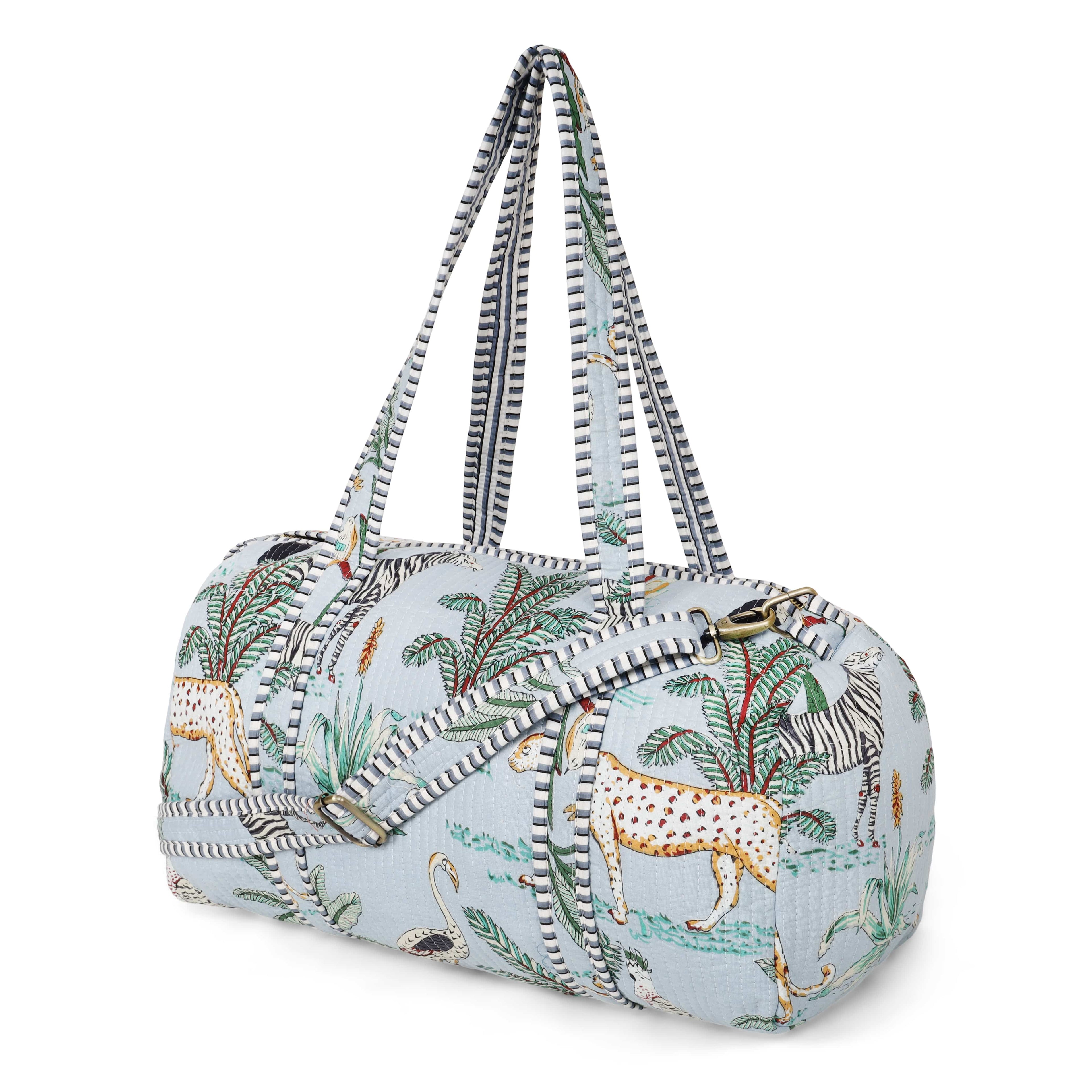The Jungle Weekender — handmade hand block printed cotton weekender bag, ethically made in Rajasthan, India
