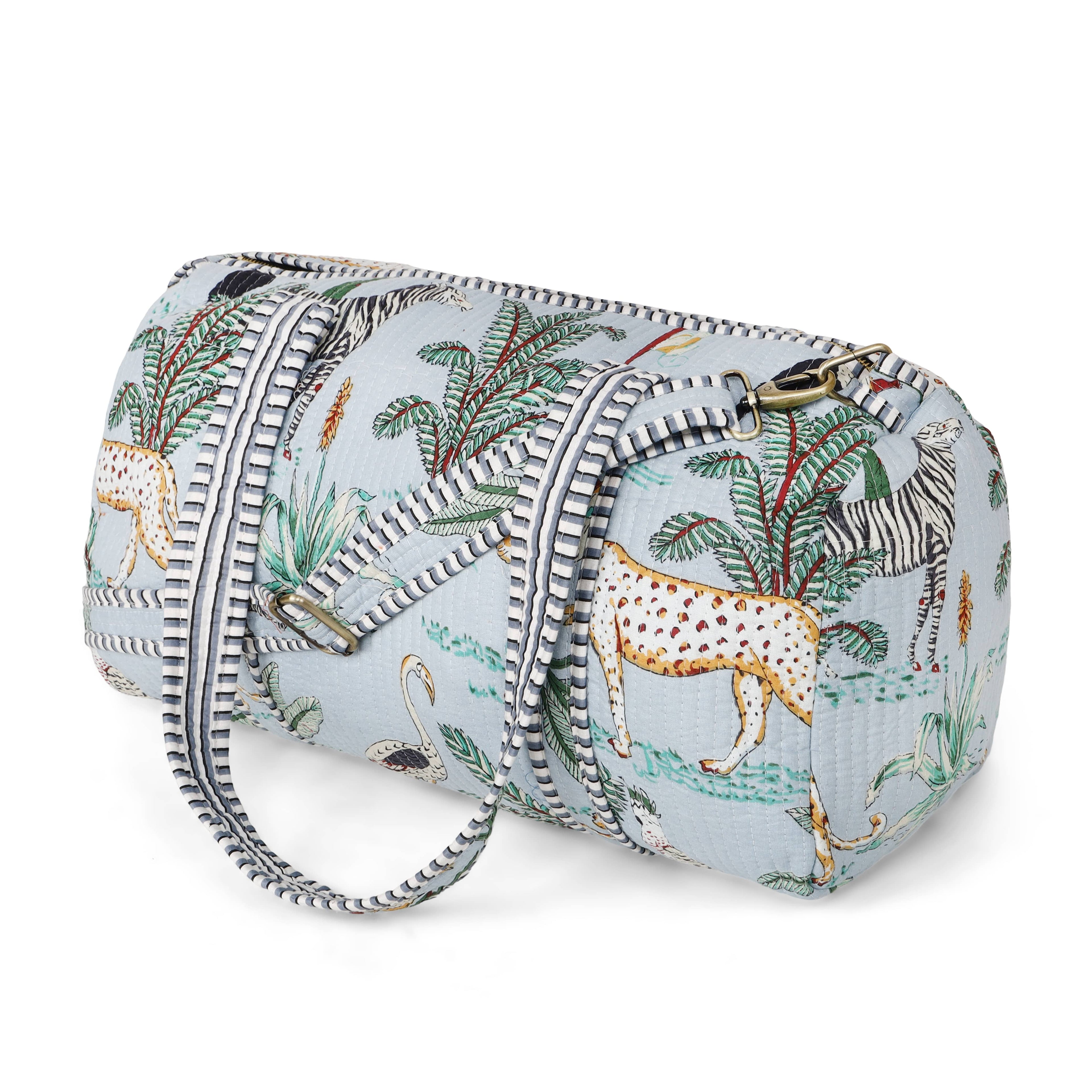 The Jungle Weekender — handmade hand block printed cotton weekender bag, ethically made in Rajasthan, India