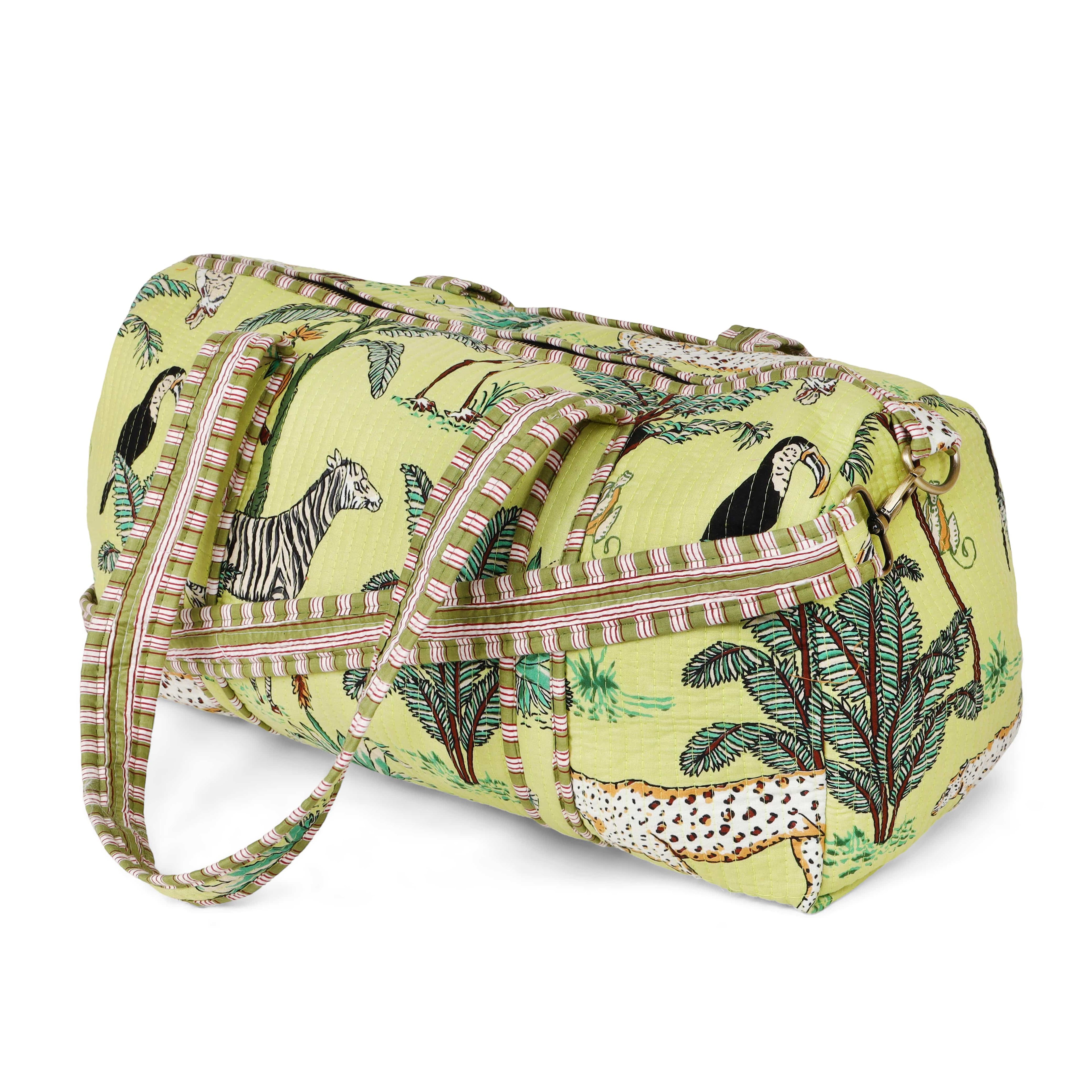 The Jungle Weekender — handmade hand block printed cotton weekender bag, ethically made in Rajasthan, India