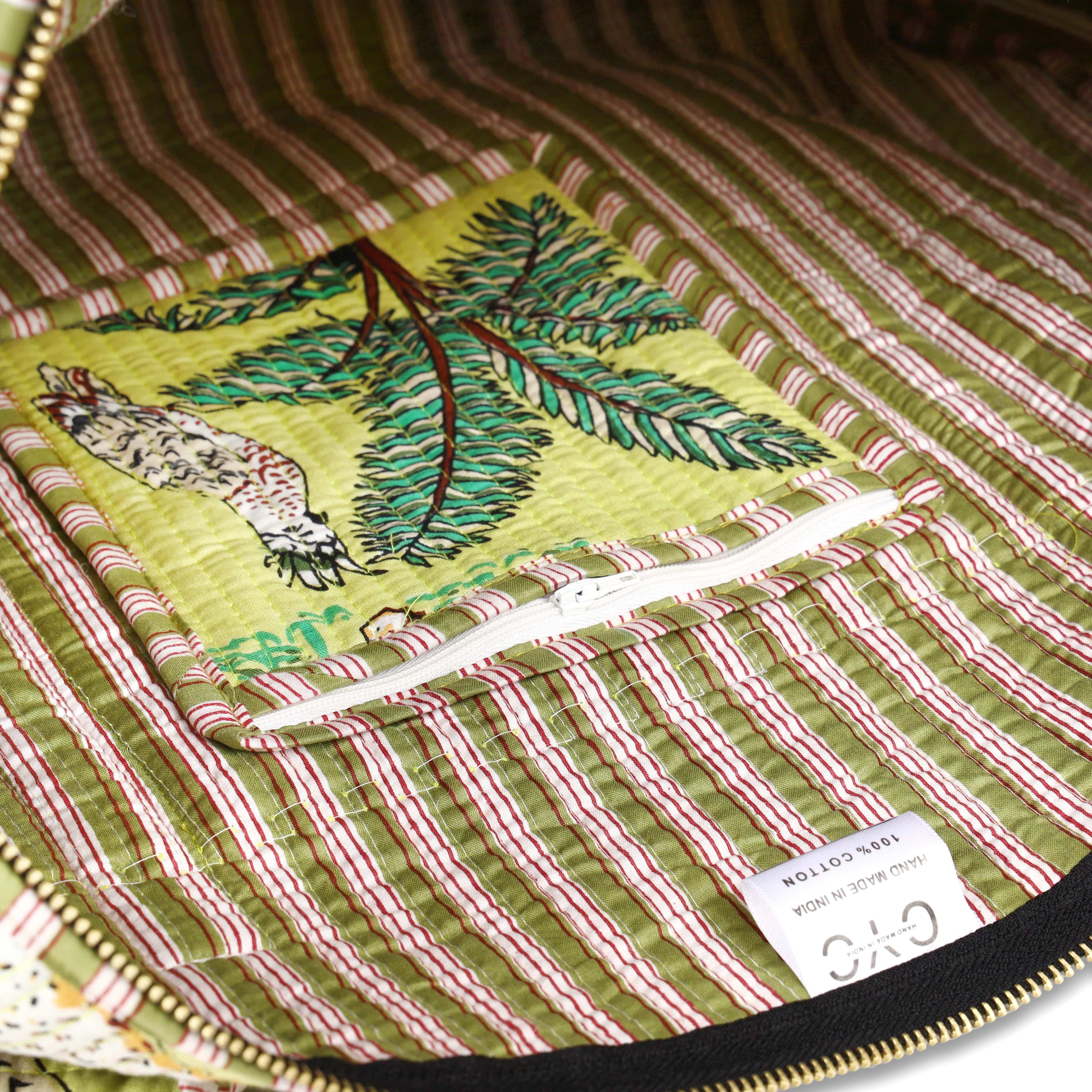 The Jungle Weekender — handmade hand block printed cotton weekender bag, ethically made in Rajasthan, India