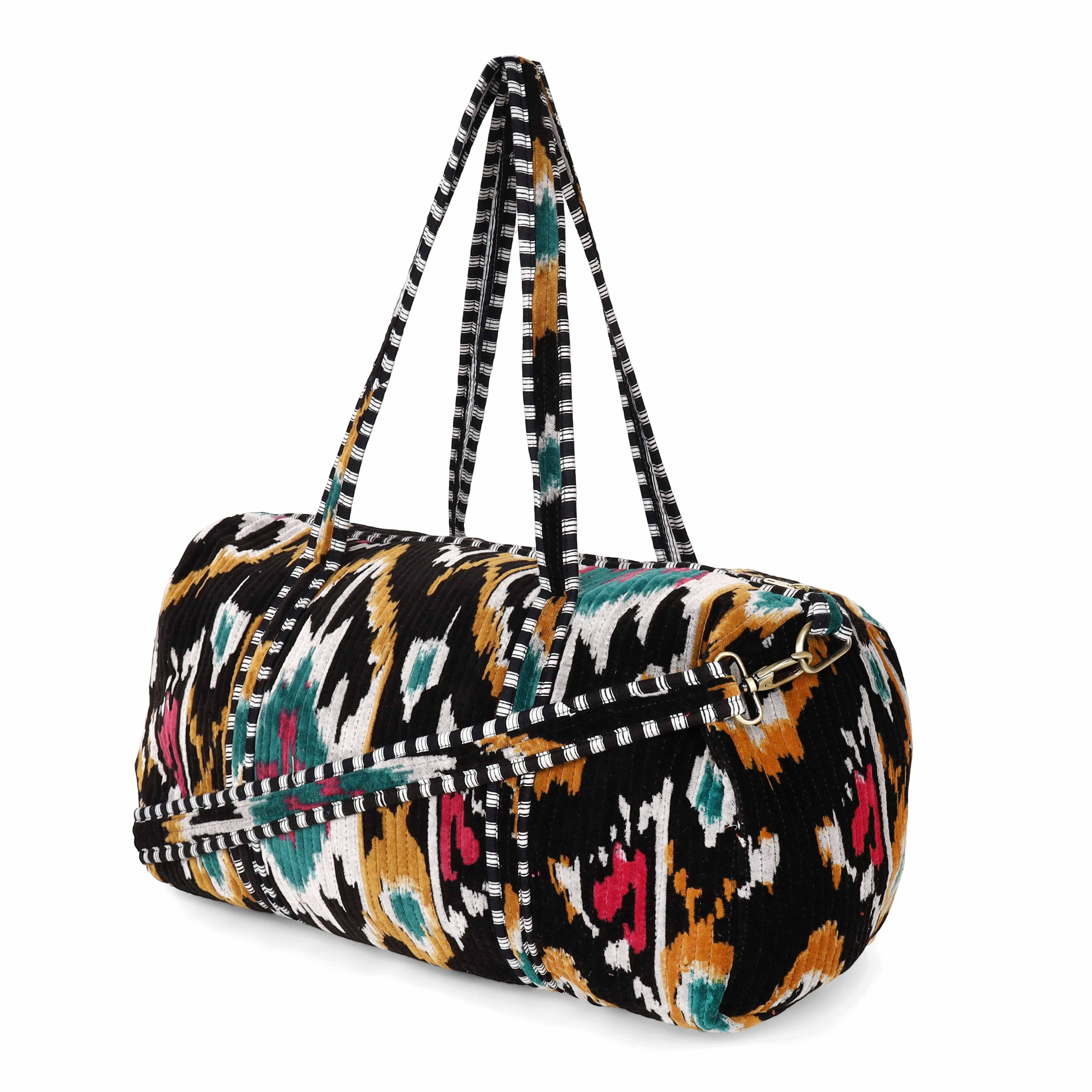The Ikat Velvet Weekender — handmade quilted velvet weekender bag, ethically made in Rajasthan, India