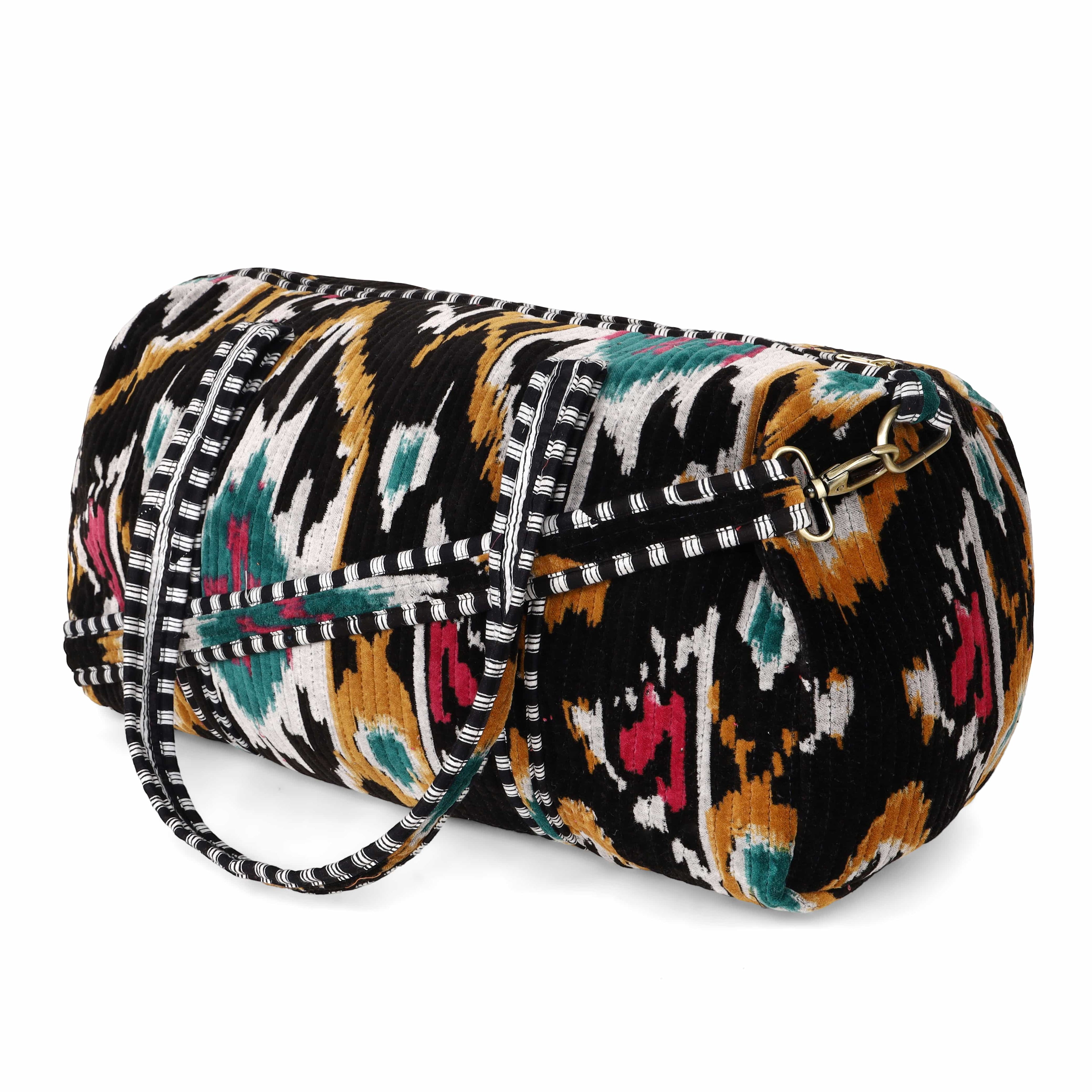 The Ikat Velvet Weekender — handmade quilted velvet weekender bag, ethically made in Rajasthan, India