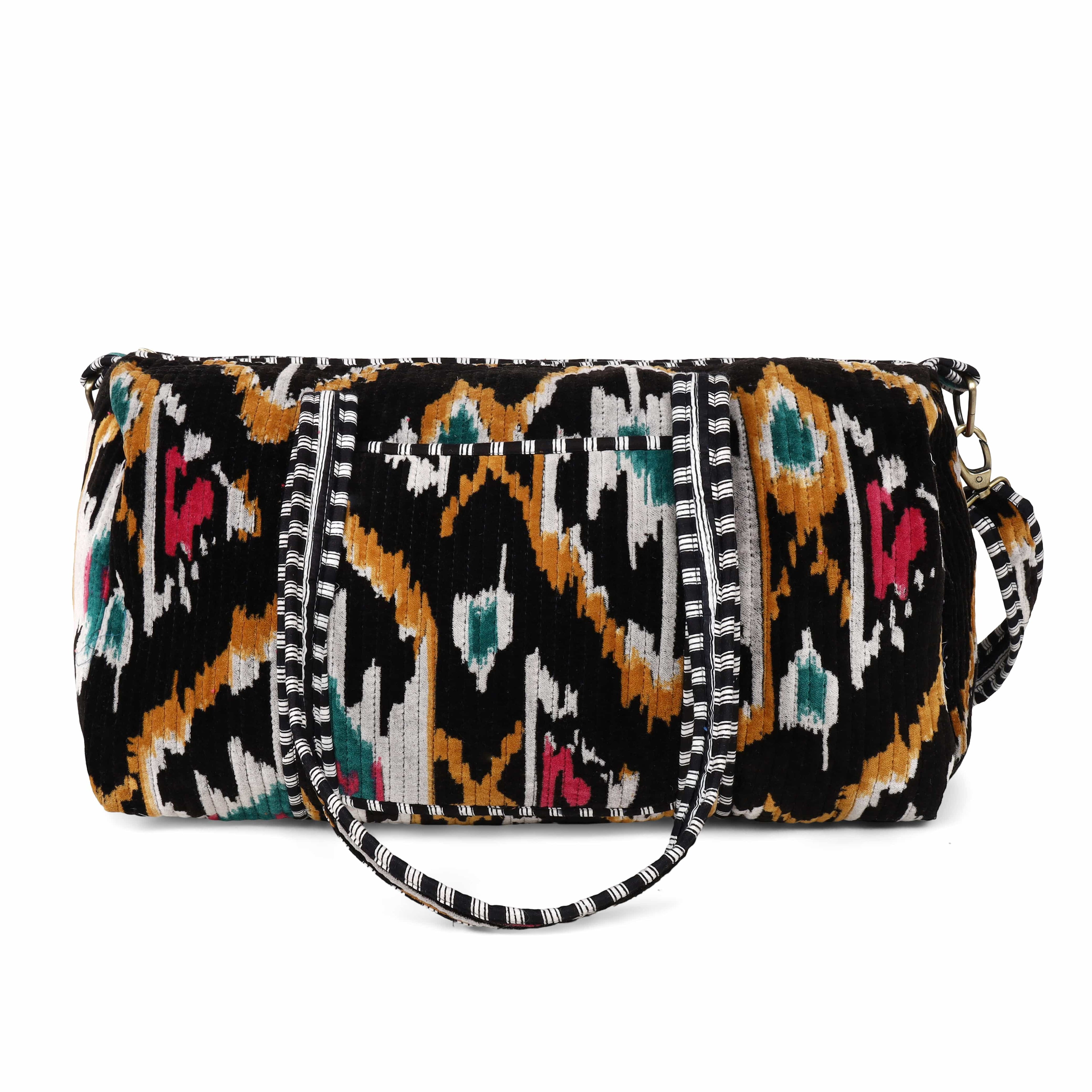 The Ikat Velvet Weekender — handmade quilted velvet weekender bag, ethically made in Rajasthan, India
