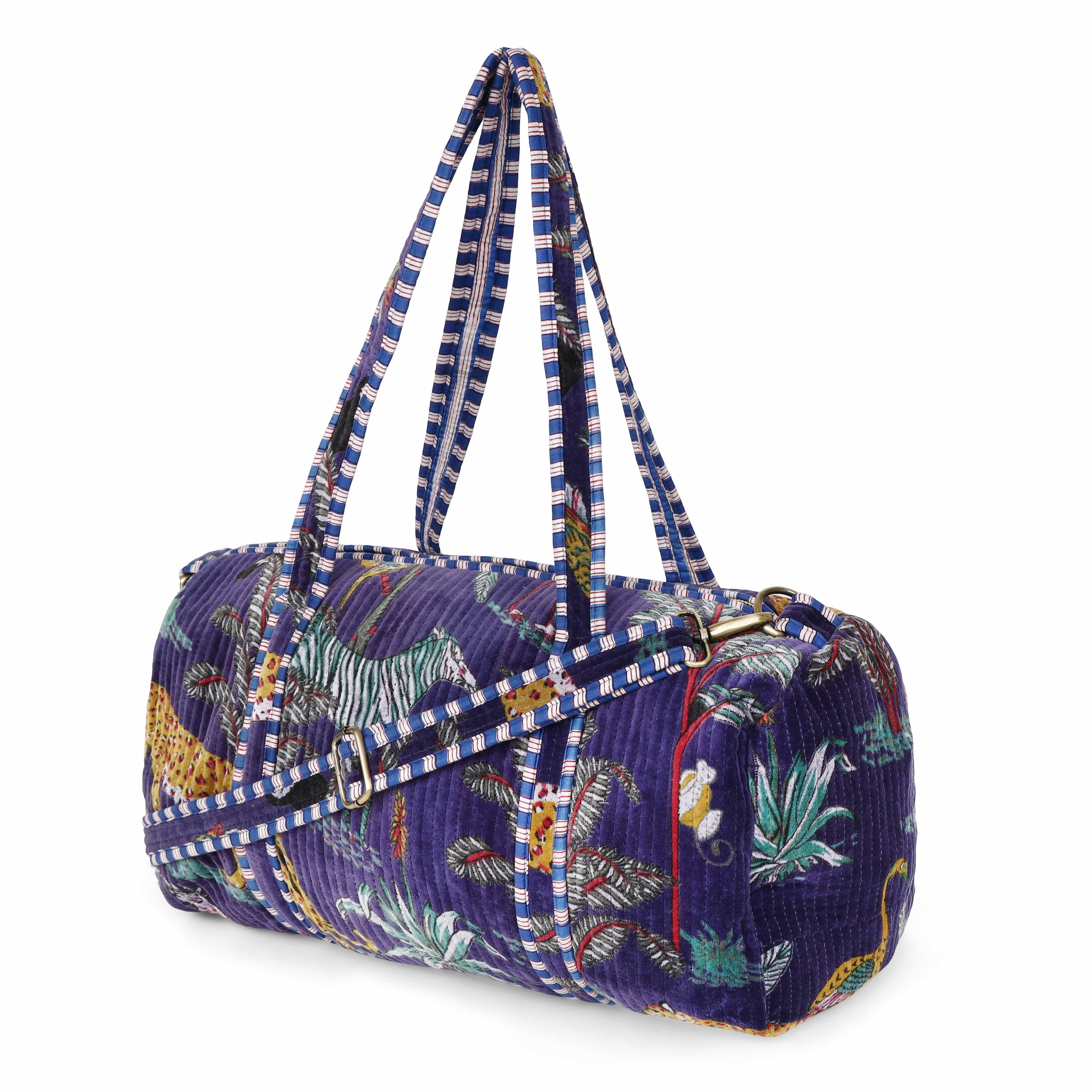 The Jungle Velvet Weekender — handmade quilted velvet weekender bag, ethically made in Rajasthan, India