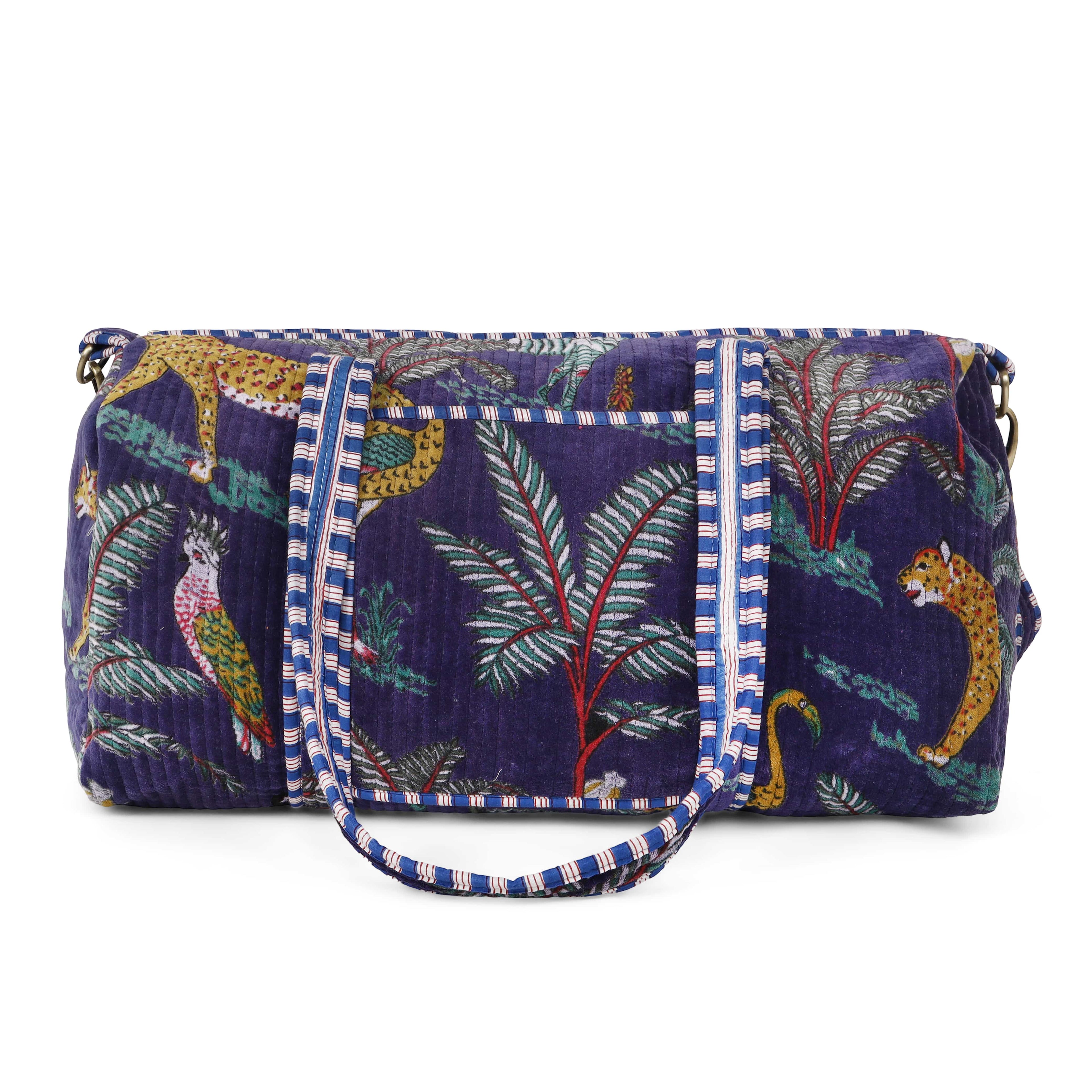The Jungle Velvet Weekender — handmade quilted velvet weekender bag, ethically made in Rajasthan, India