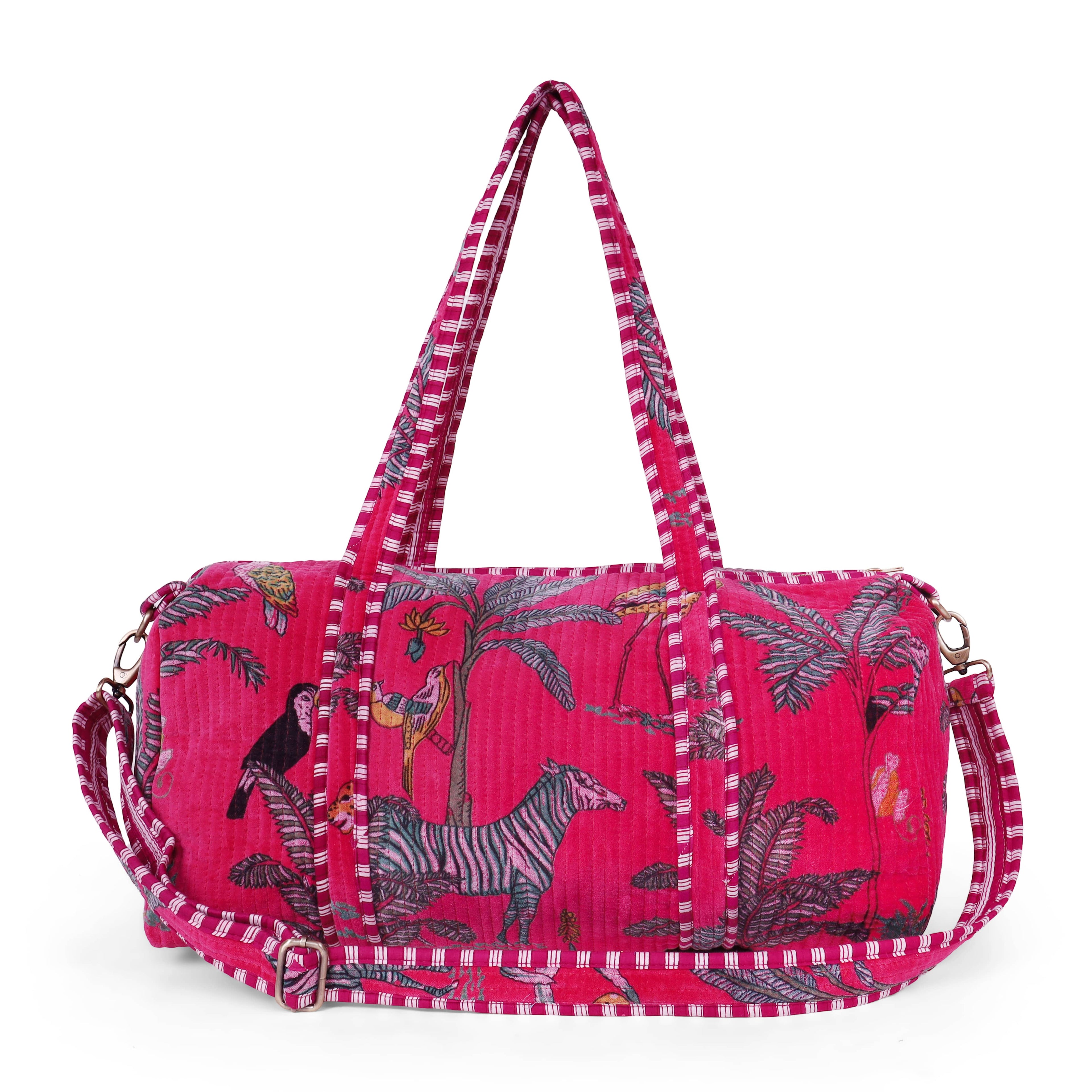 The Jungle Velvet Weekender — handmade quilted velvet weekender bag, ethically made in Rajasthan, India