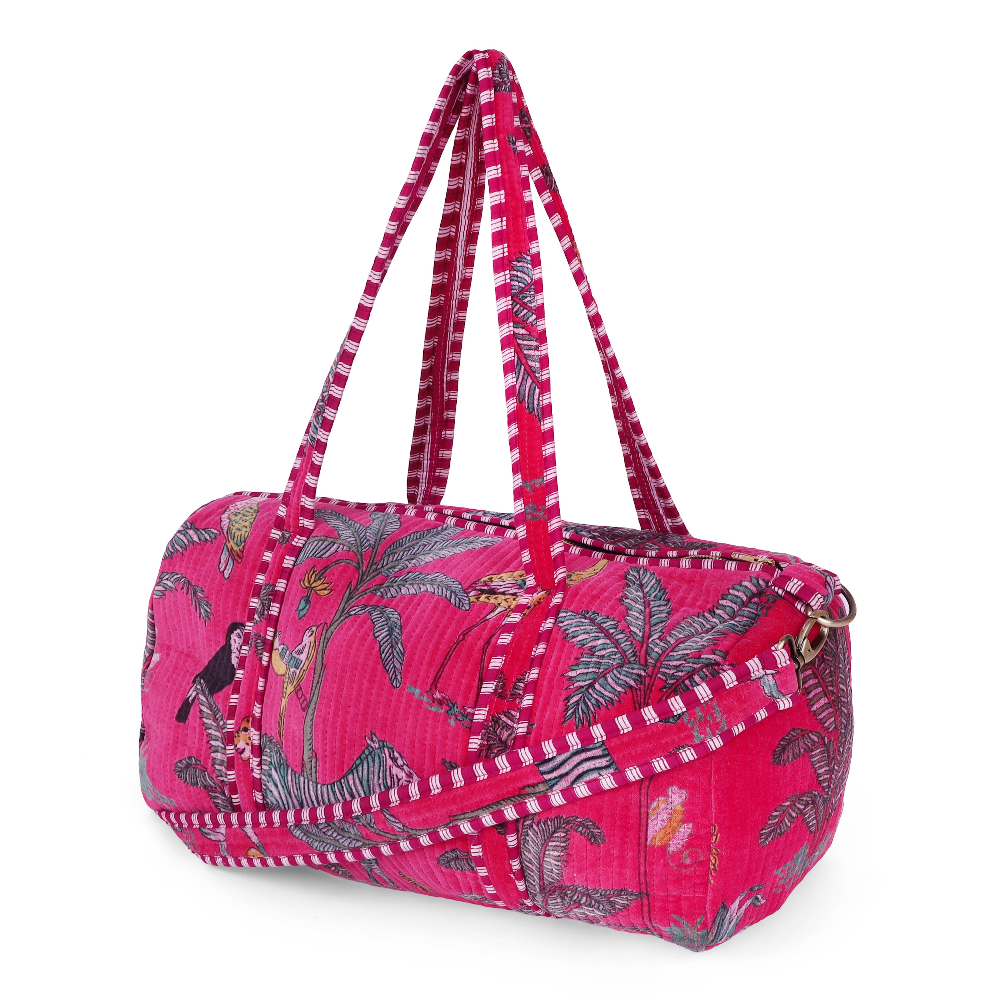 The Jungle Velvet Weekender — handmade quilted velvet weekender bag, ethically made in Rajasthan, India