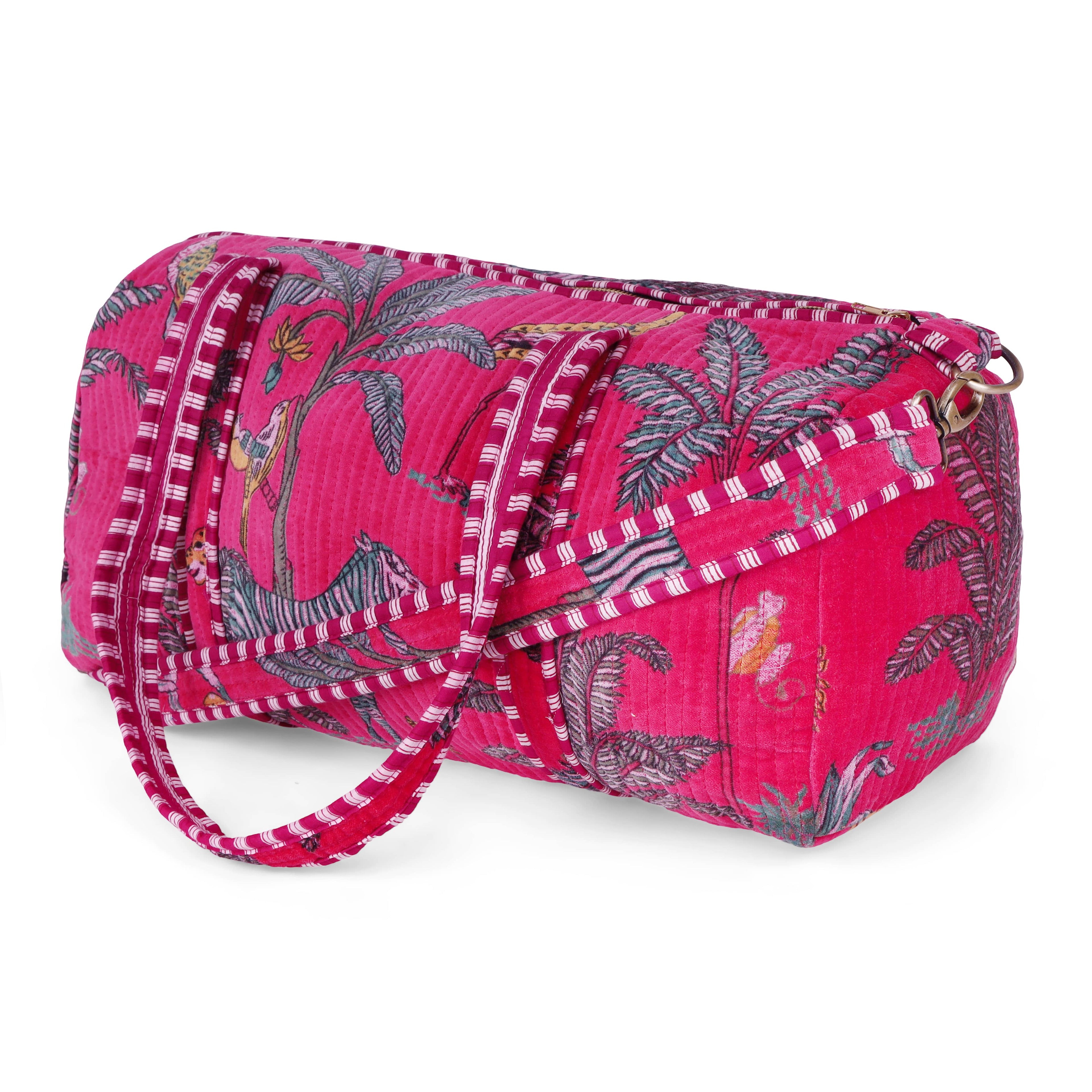 The Jungle Velvet Weekender — handmade quilted velvet weekender bag, ethically made in Rajasthan, India