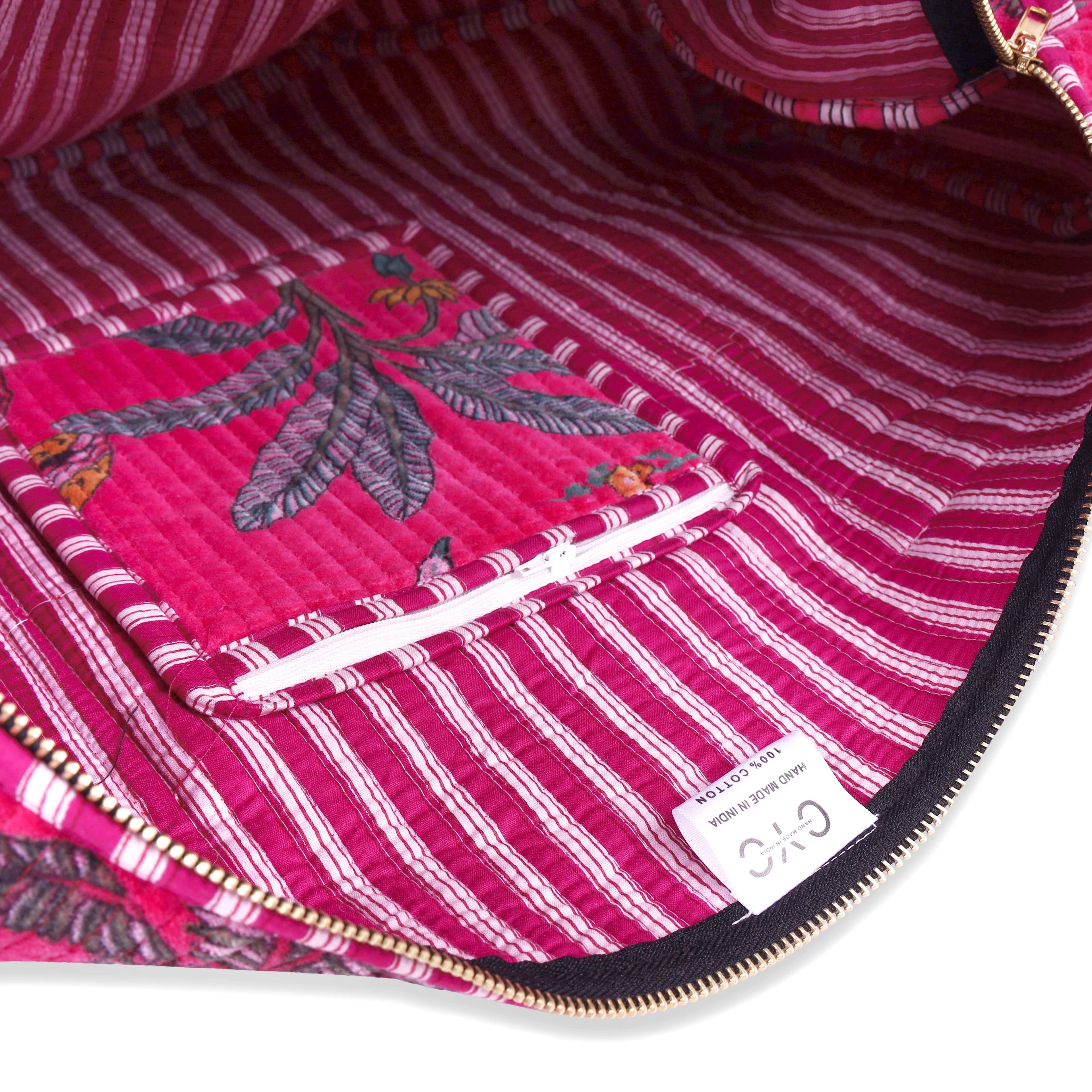 The Jungle Velvet Weekender — handmade quilted velvet weekender bag, ethically made in Rajasthan, India
