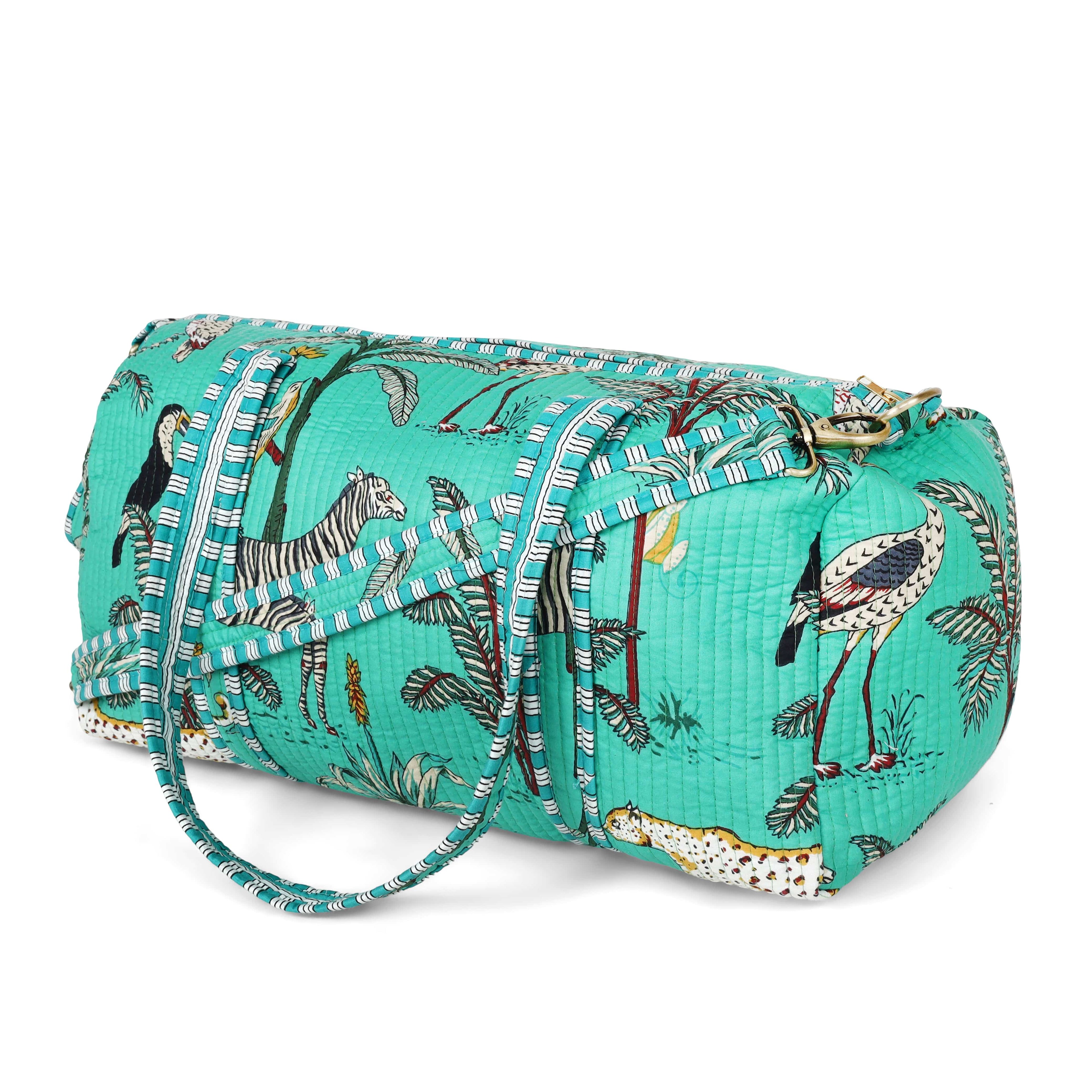 The Jungle Weekender — handmade hand block printed cotton weekender bag, ethically made in Rajasthan, India