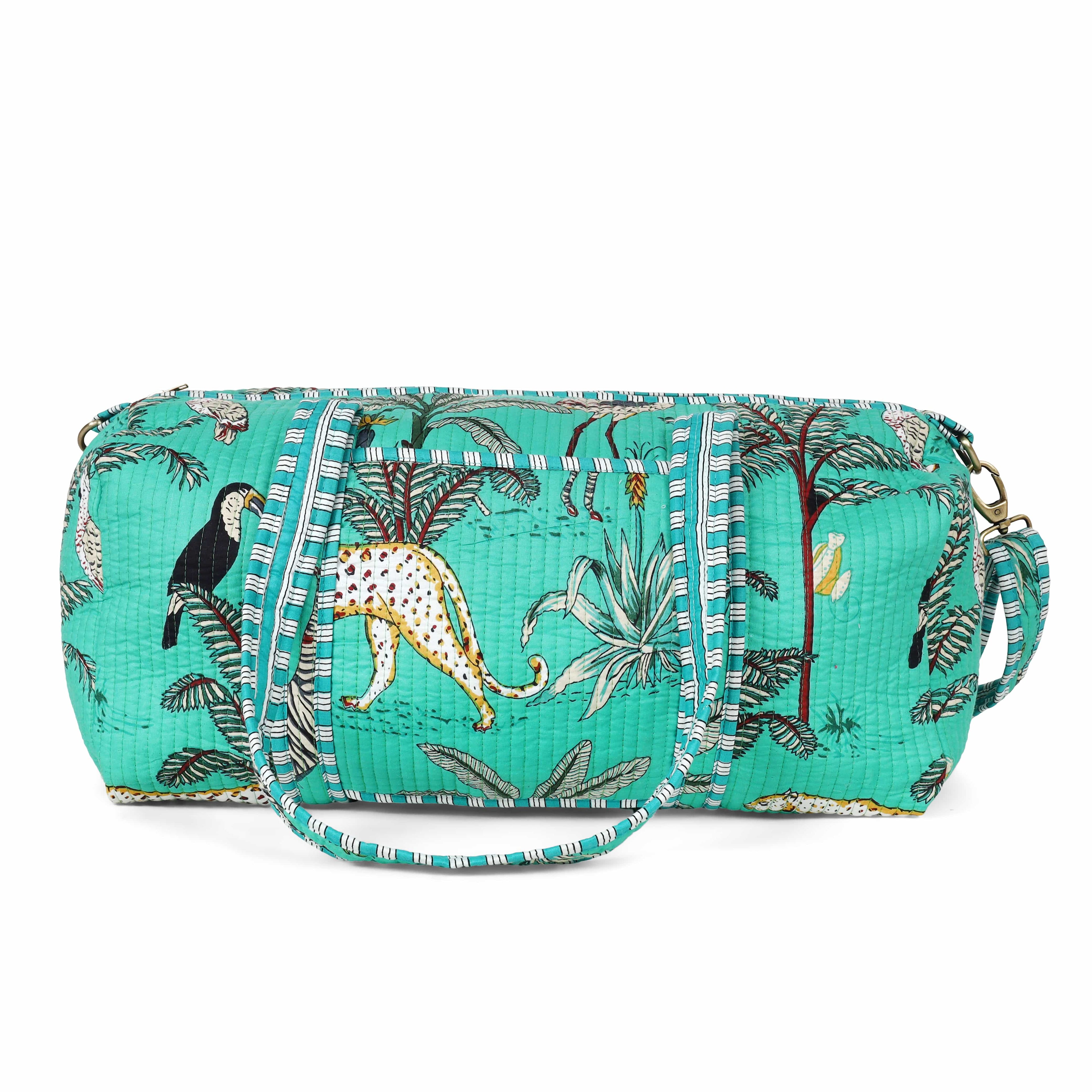 The Jungle Weekender — handmade hand block printed cotton weekender bag, ethically made in Rajasthan, India