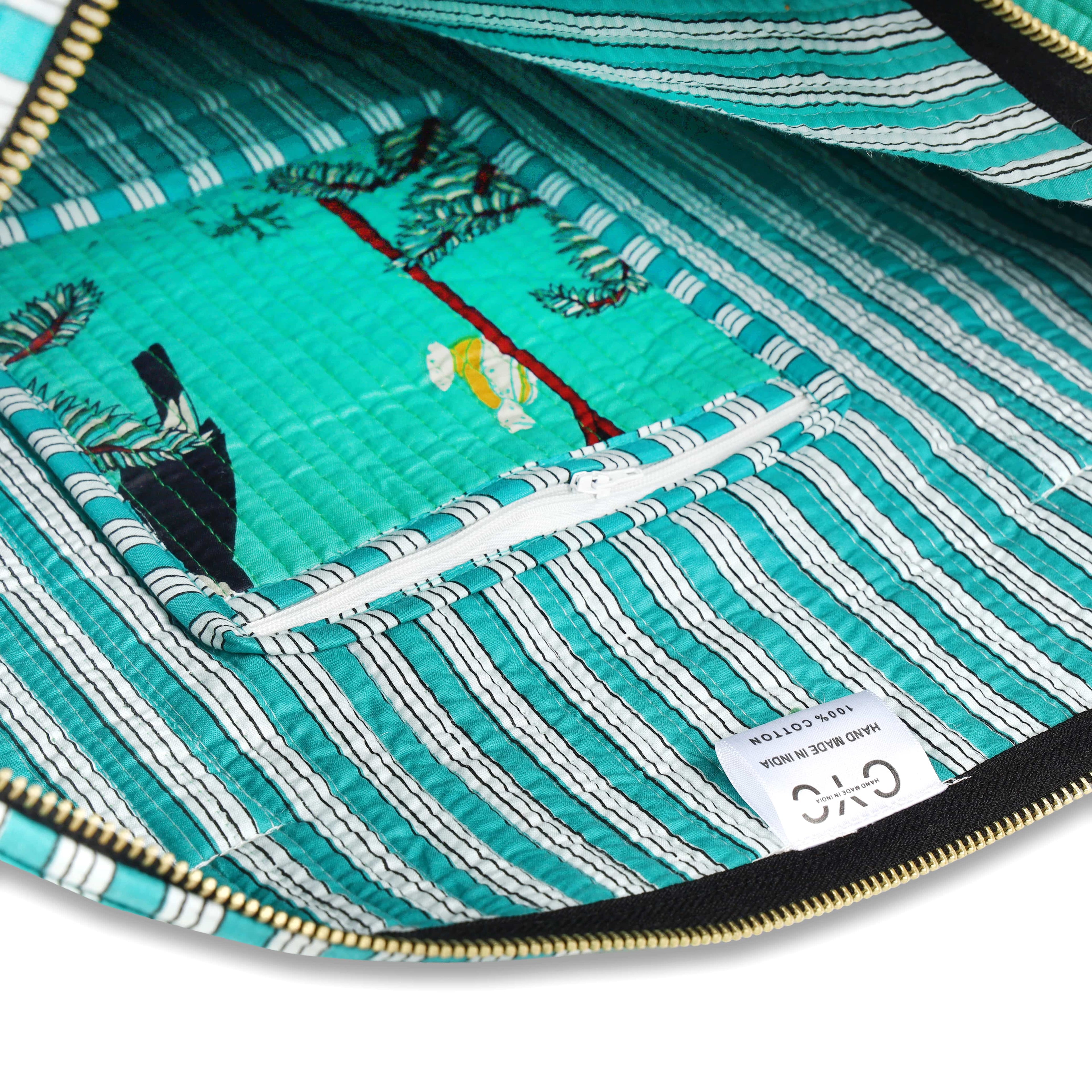 The Jungle Weekender — handmade hand block printed cotton weekender bag, ethically made in Rajasthan, India