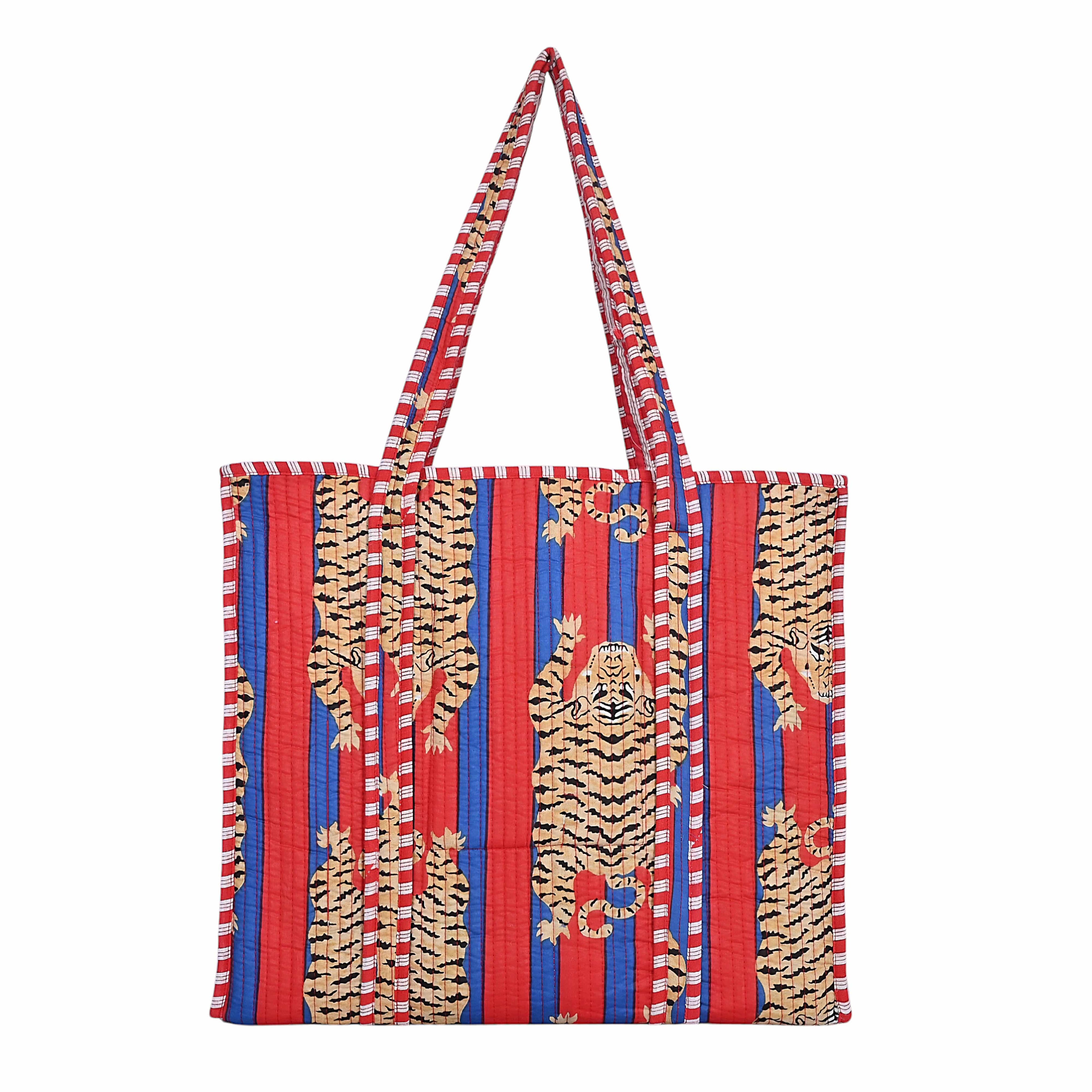 The Tibetan Tiger Tote — handmade hand block printed cotton tote bag, ethically made in Rajasthan, India