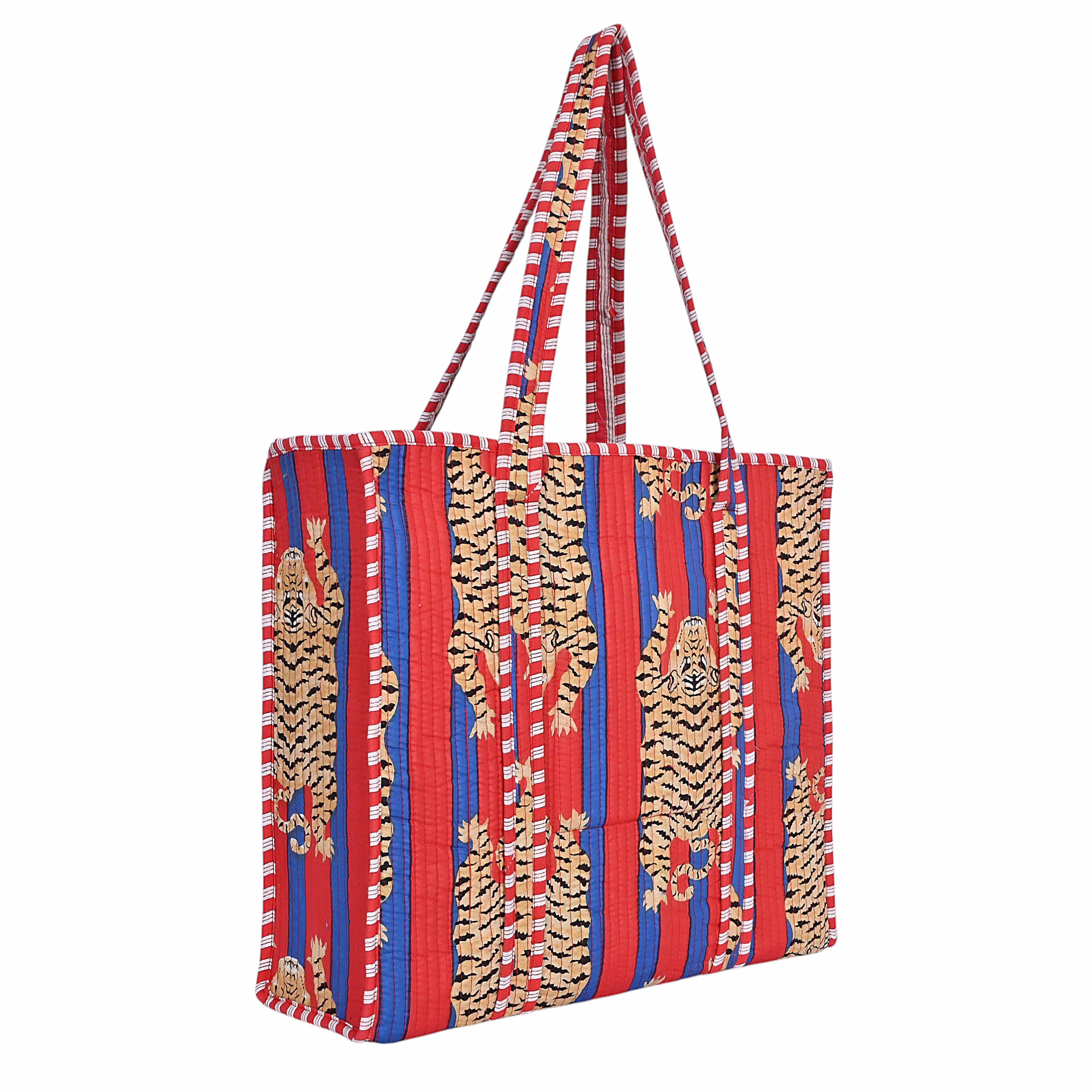 The Tibetan Tiger Tote — handmade hand block printed cotton tote bag, ethically made in Rajasthan, India