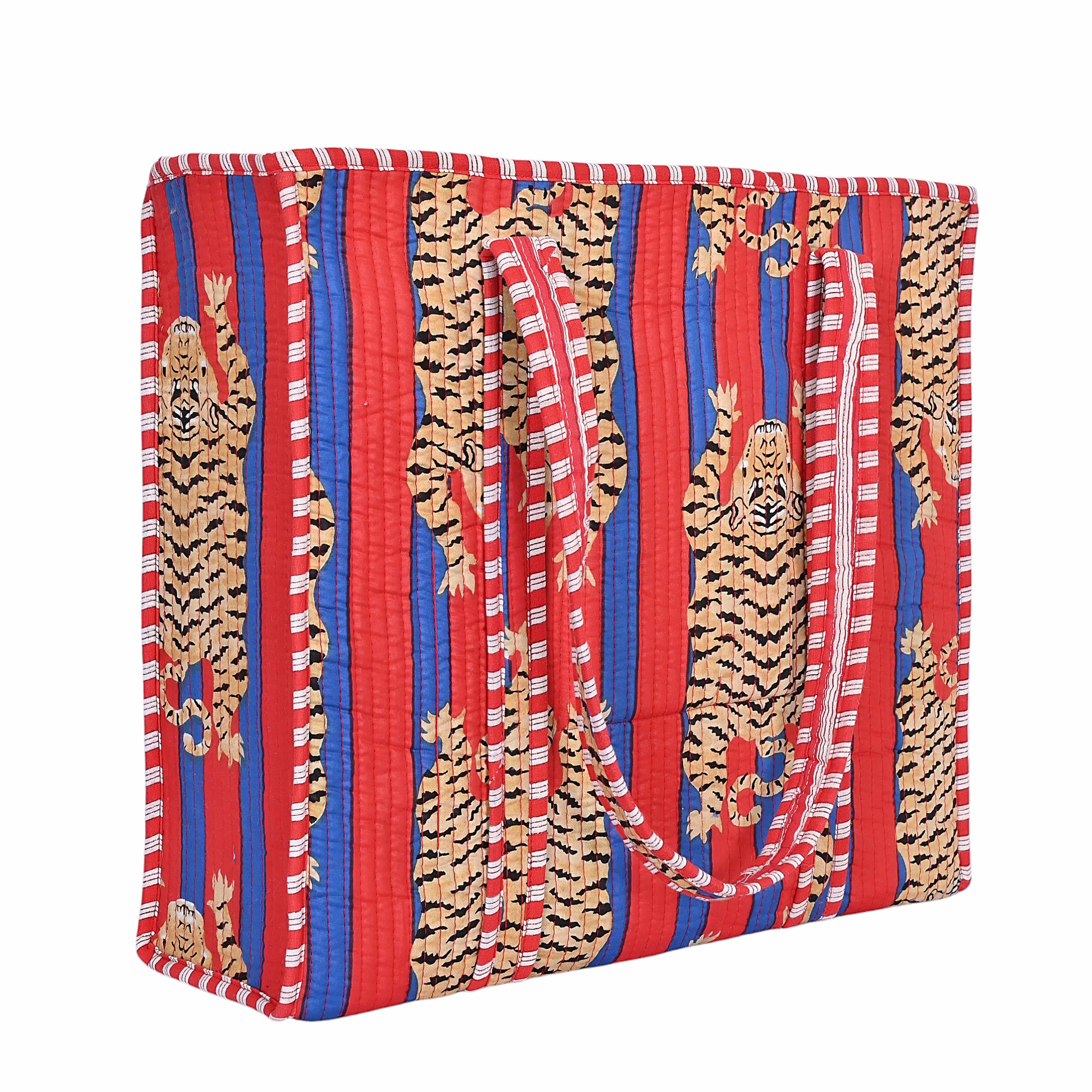 The Tibetan Tiger Tote — handmade hand block printed cotton tote bag, ethically made in Rajasthan, India