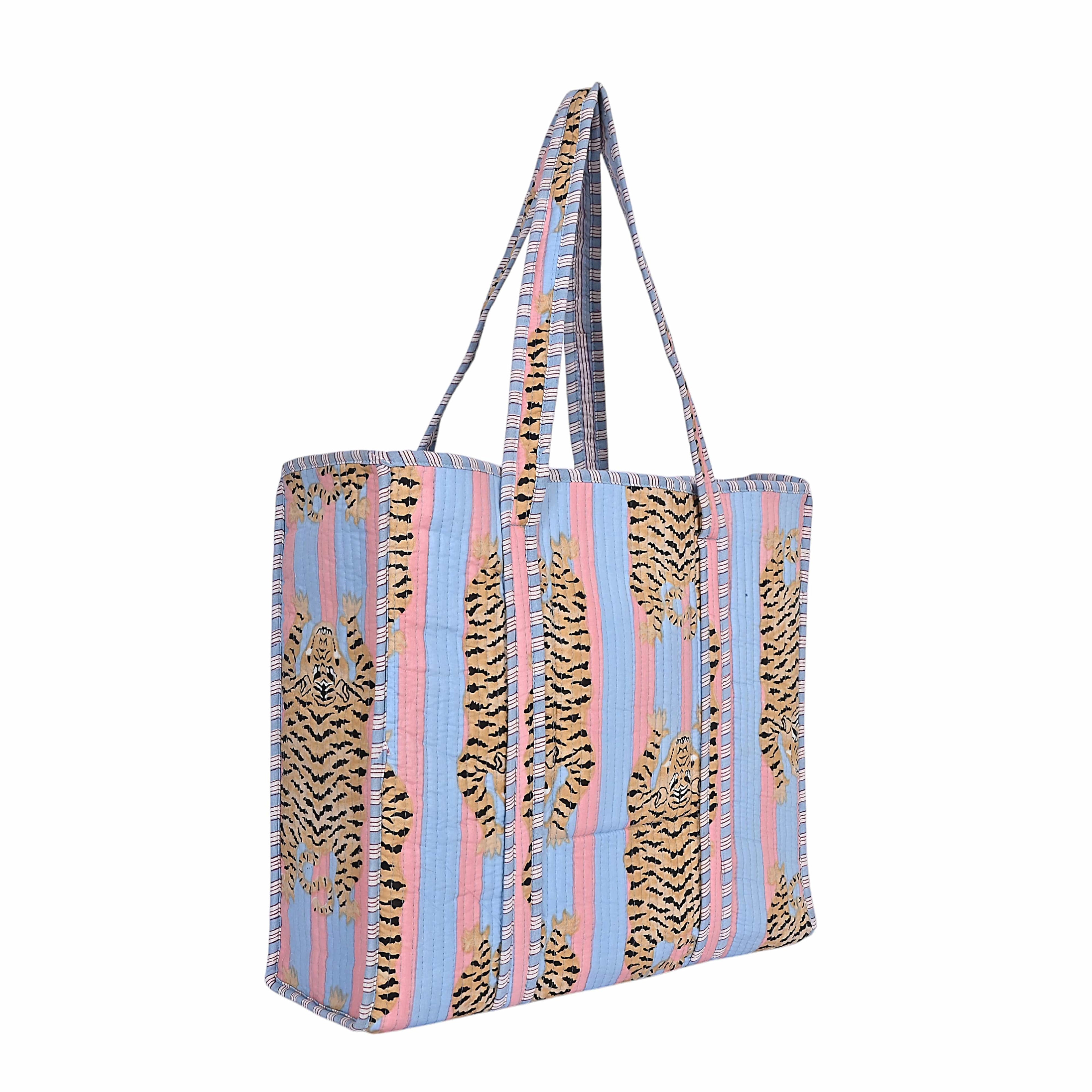 The Tibetan Tiger Tote — handmade hand block printed cotton tote bag, ethically made in Rajasthan, India