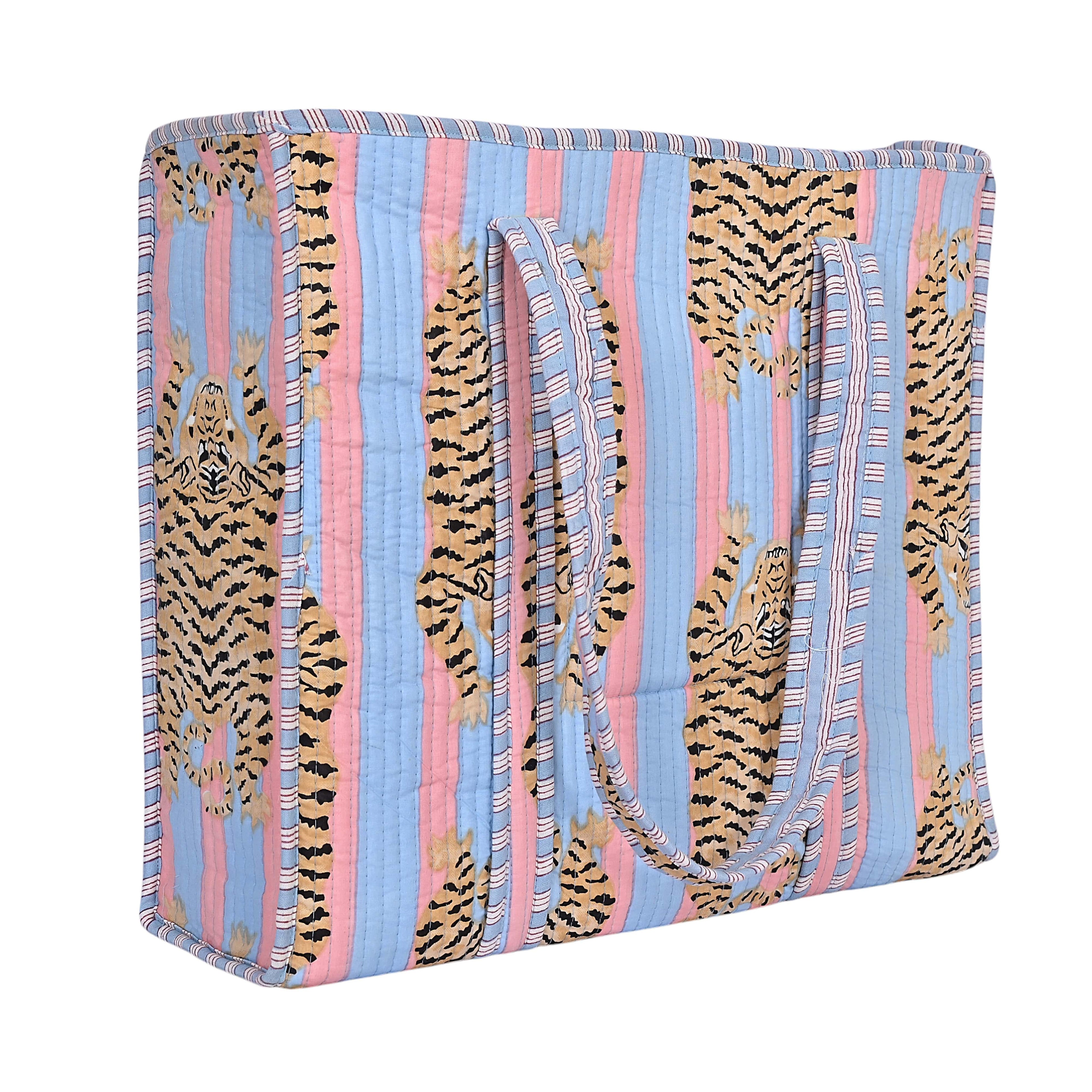 The Tibetan Tiger Tote — handmade hand block printed cotton tote bag, ethically made in Rajasthan, India