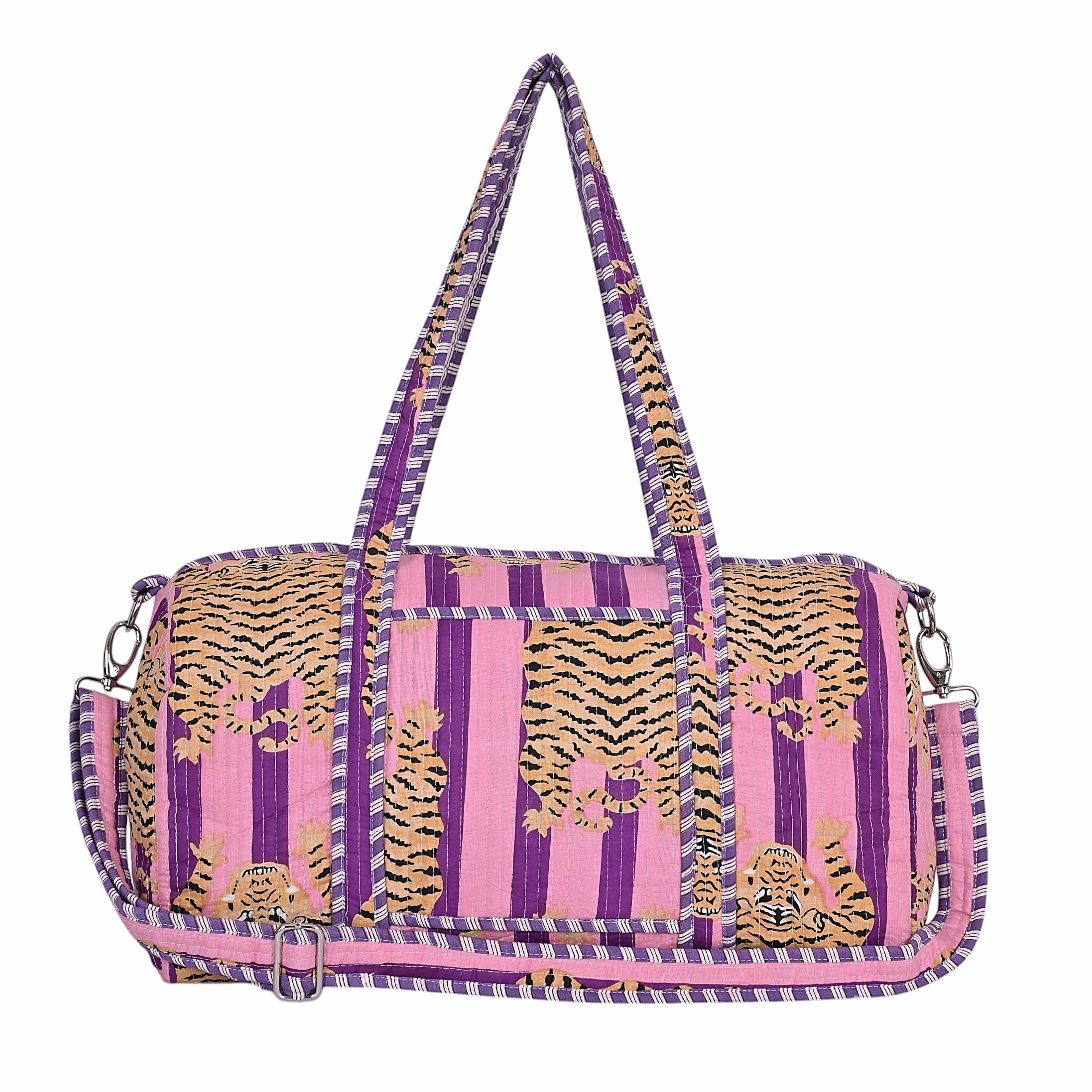 The Tibetan Tiger Weekender — handmade hand block printed cotton weekender bag, ethically made in Rajasthan, India