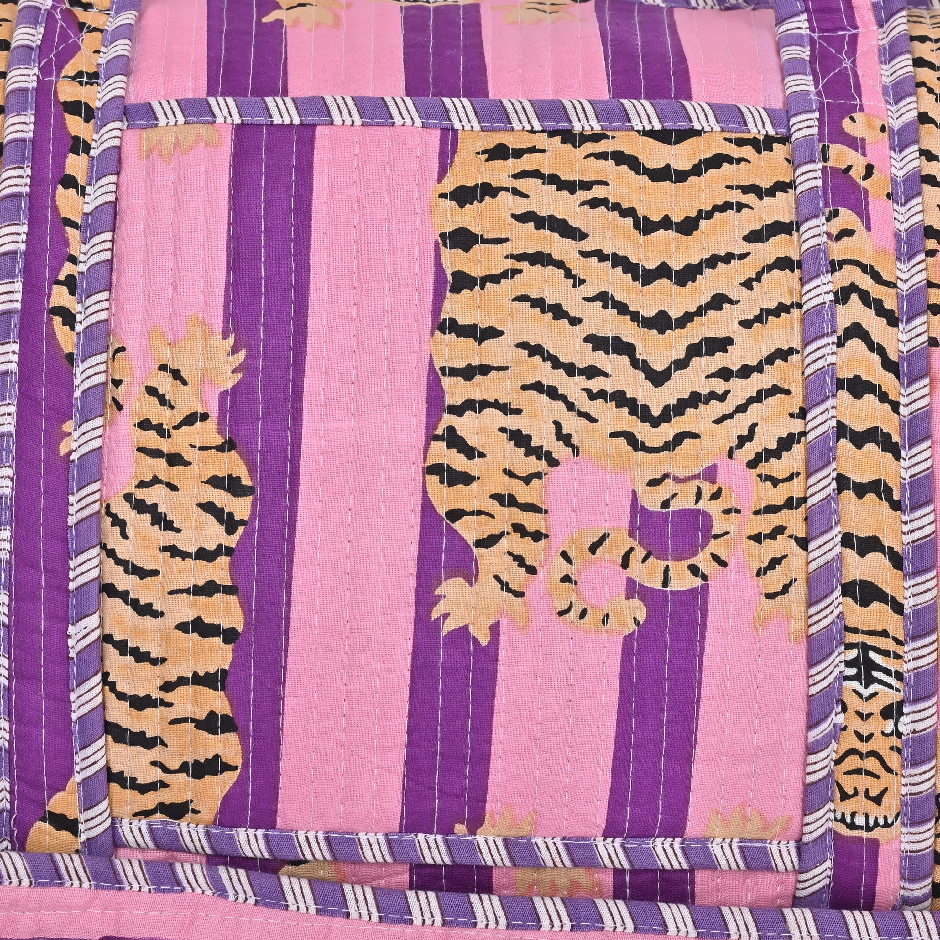 The Tibetan Tiger Weekender — handmade hand block printed cotton weekender bag, ethically made in Rajasthan, India