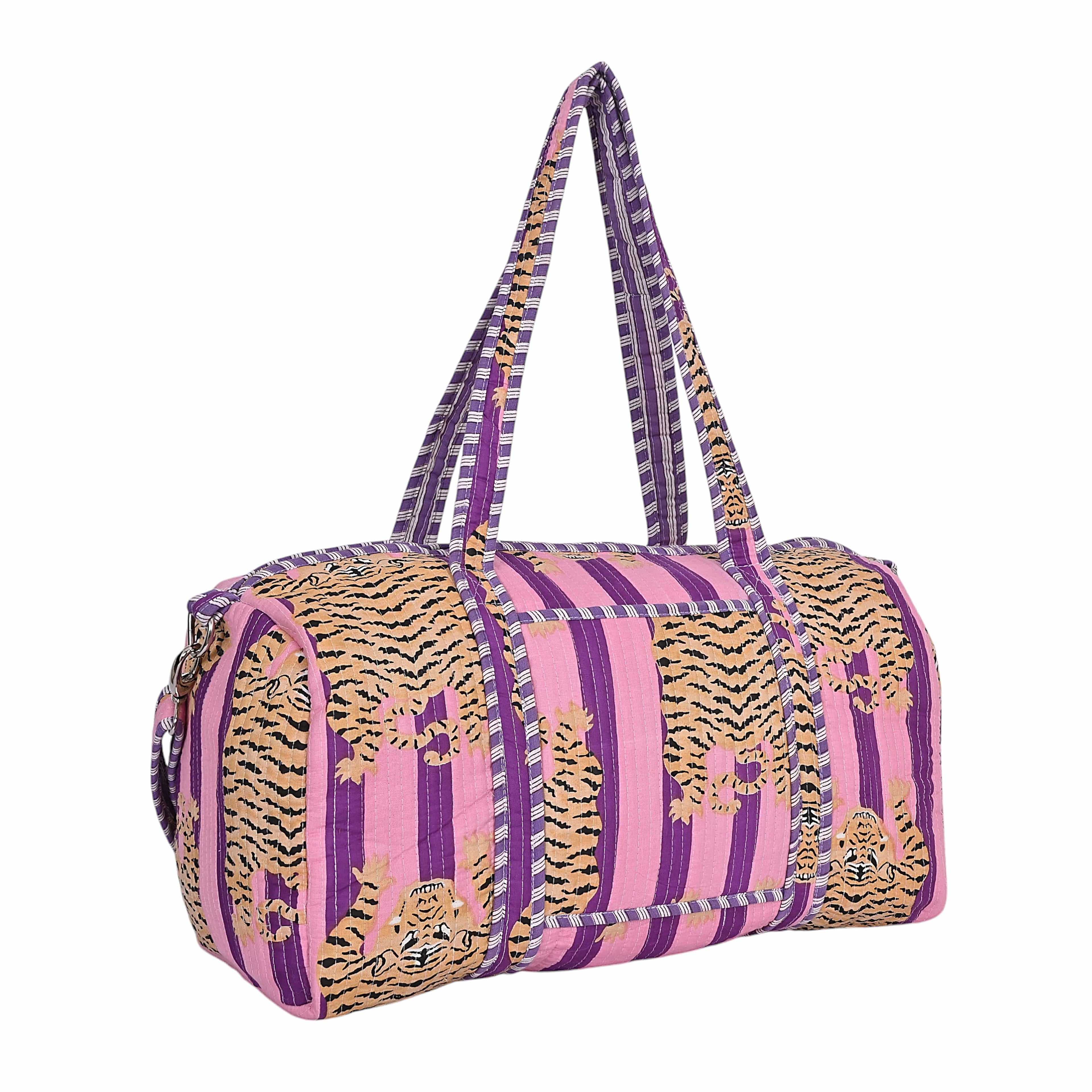 The Tibetan Tiger Weekender — handmade hand block printed cotton weekender bag, ethically made in Rajasthan, India