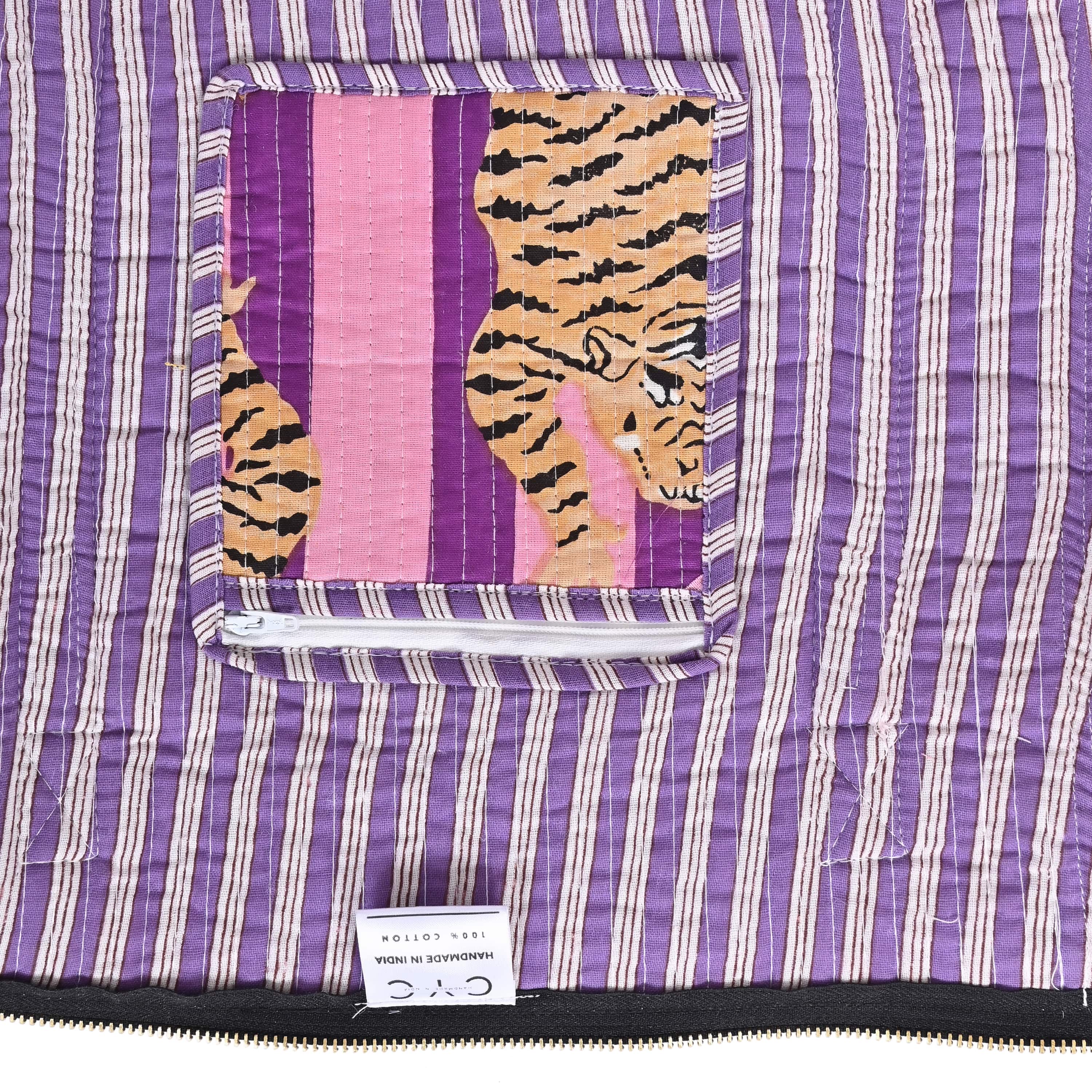 The Tibetan Tiger Weekender — handmade hand block printed cotton weekender bag, ethically made in Rajasthan, India