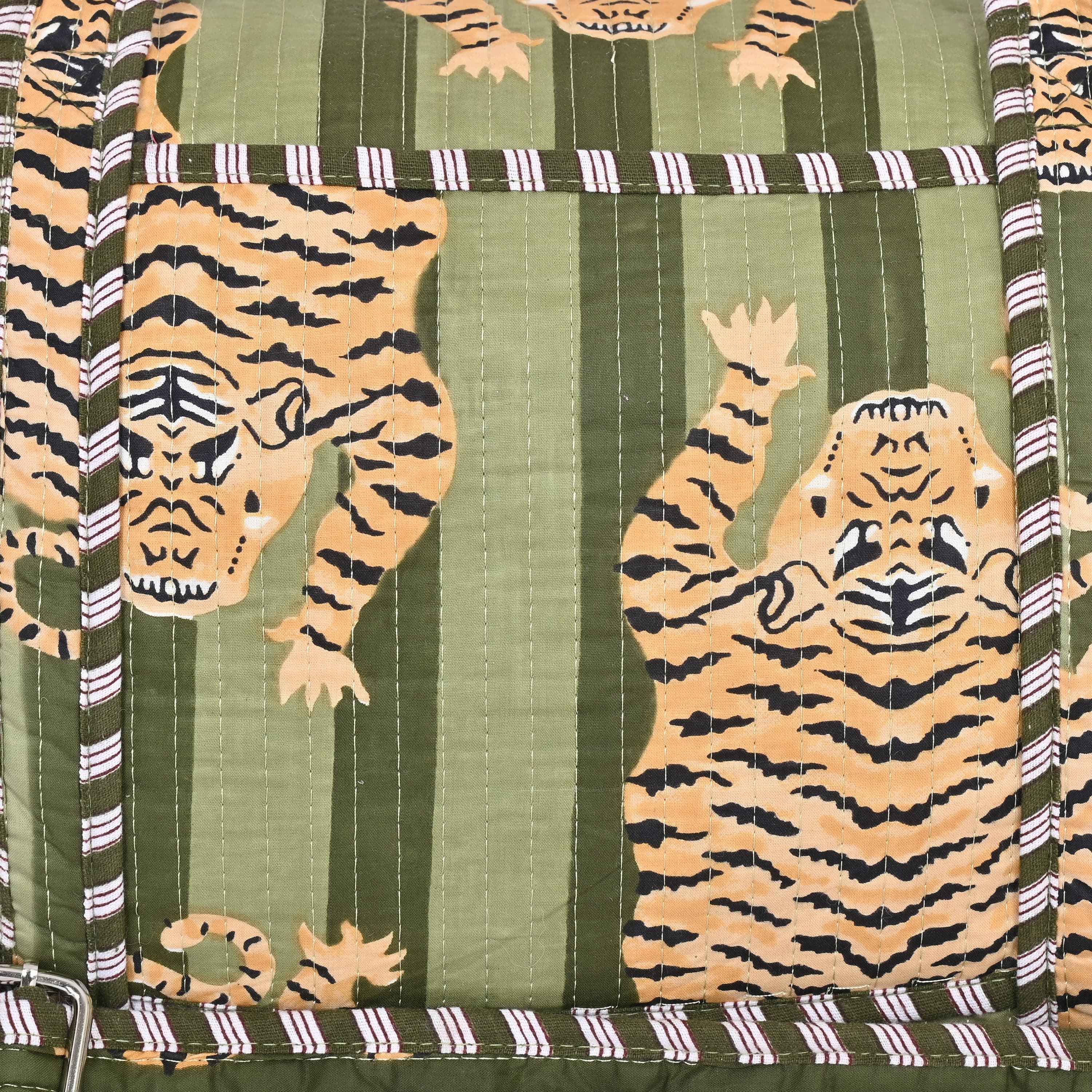 The Tibetan Tiger Weekender — handmade hand block printed cotton weekender bag, ethically made in Rajasthan, India