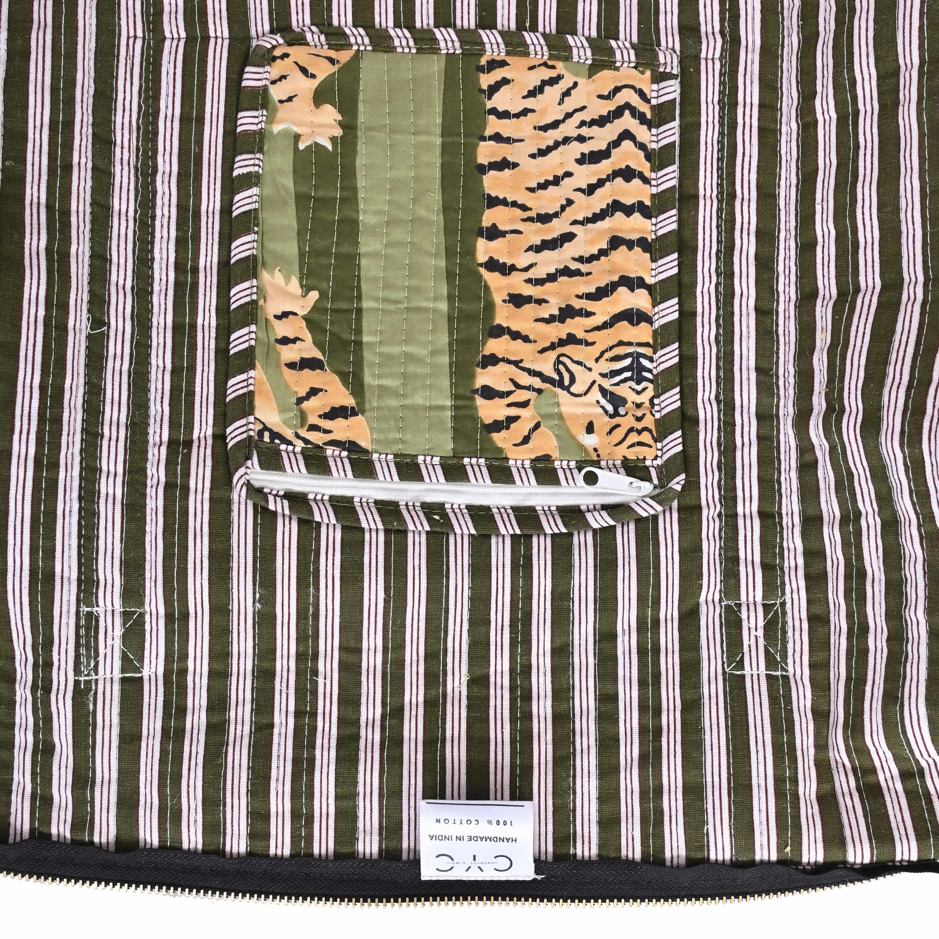 The Tibetan Tiger Weekender — handmade hand block printed cotton weekender bag, ethically made in Rajasthan, India